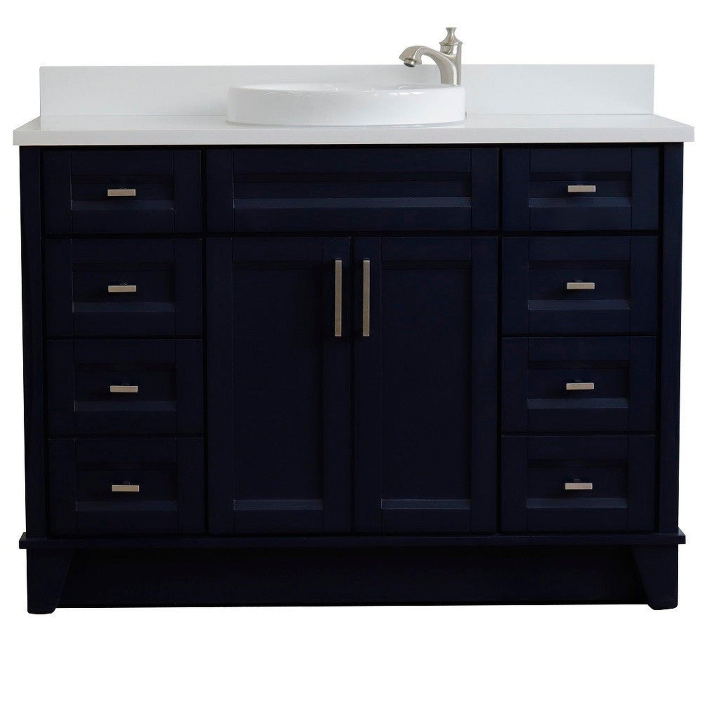 Bellaterra Home Terni 49" 2-Door 6-Drawer Blue Freestanding Vanity Set With Ceramic Vessel Sink and White Quartz Top
