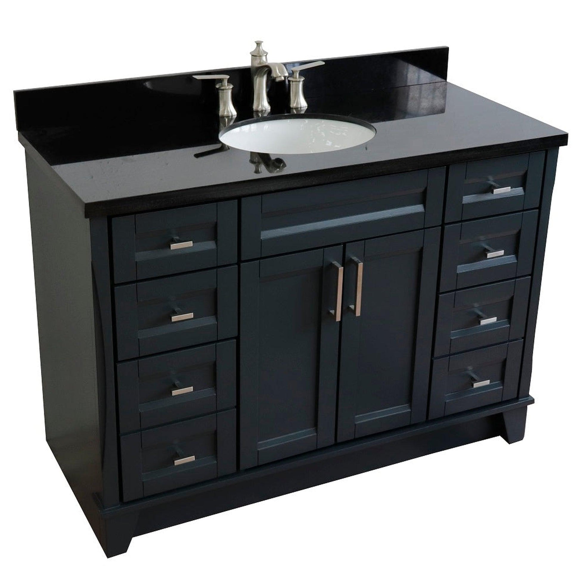 Bellaterra Home Terni 49" 2-Door 6-Drawer Dark Gray Freestanding Vanity Set With Ceramic Undermount Oval Sink and Black Galaxy Granite Top