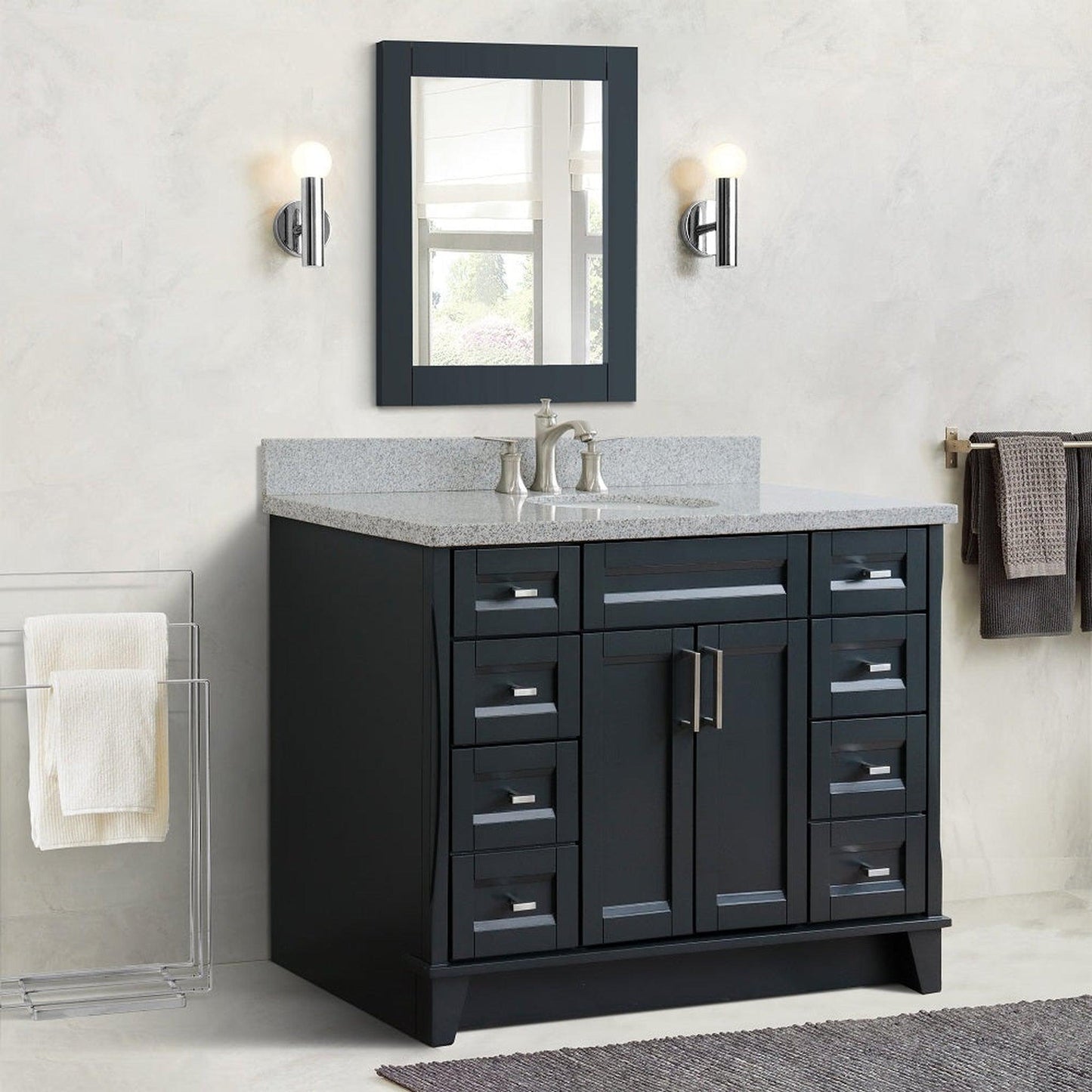 Bellaterra Home Terni 49" 2-Door 6-Drawer Dark Gray Freestanding Vanity Set With Ceramic Undermount Oval Sink and Gray Granite Top