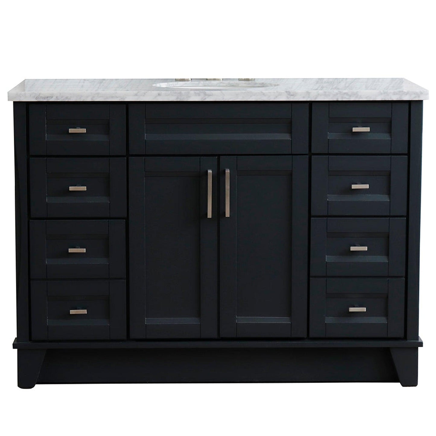 Bellaterra Home Terni 49" 2-Door 6-Drawer Dark Gray Freestanding Vanity Set With Ceramic Undermount Oval Sink and White Carrara Marble Top