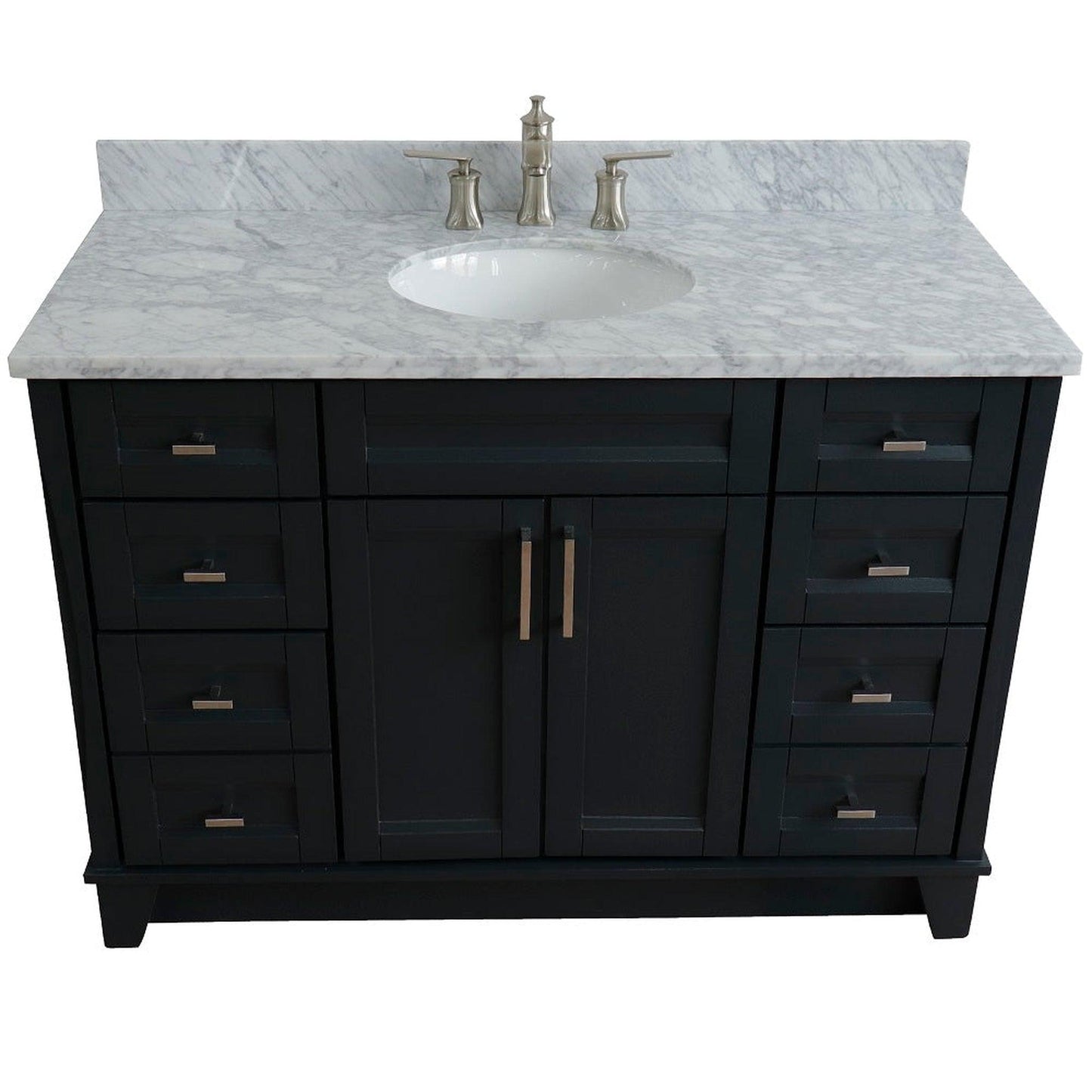 Bellaterra Home Terni 49" 2-Door 6-Drawer Dark Gray Freestanding Vanity Set With Ceramic Undermount Oval Sink and White Carrara Marble Top