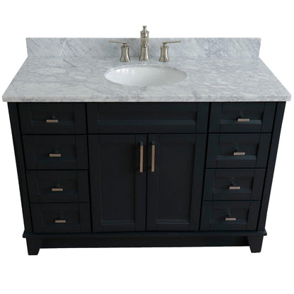 Bellaterra Home Terni 49" 2-Door 6-Drawer Dark Gray Freestanding Vanity Set With Ceramic Undermount Oval Sink and White Carrara Marble Top