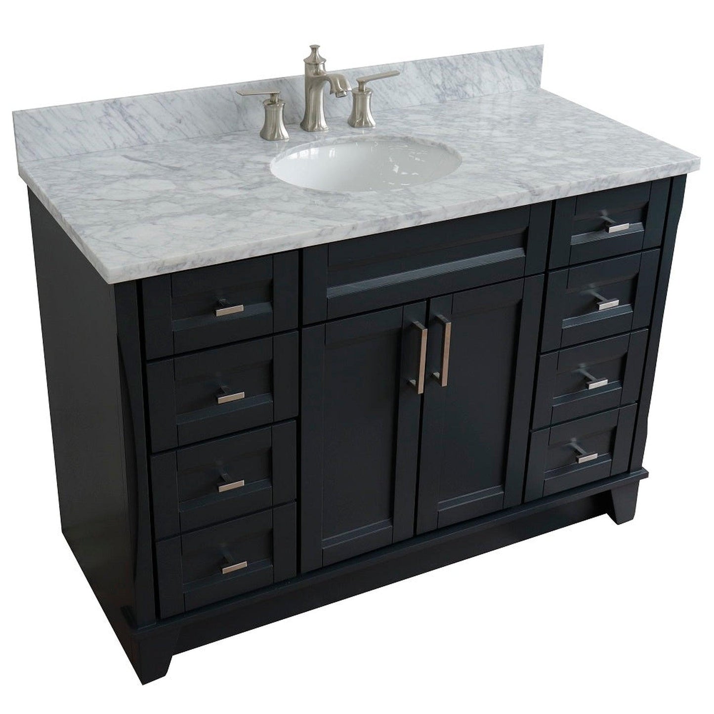 Bellaterra Home Terni 49" 2-Door 6-Drawer Dark Gray Freestanding Vanity Set With Ceramic Undermount Oval Sink and White Carrara Marble Top