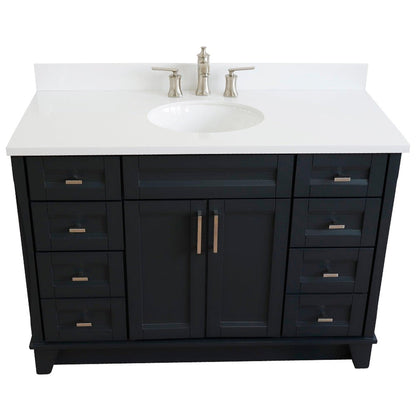 Bellaterra Home Terni 49" 2-Door 6-Drawer Dark Gray Freestanding Vanity Set With Ceramic Undermount Oval Sink and White Quartz Top