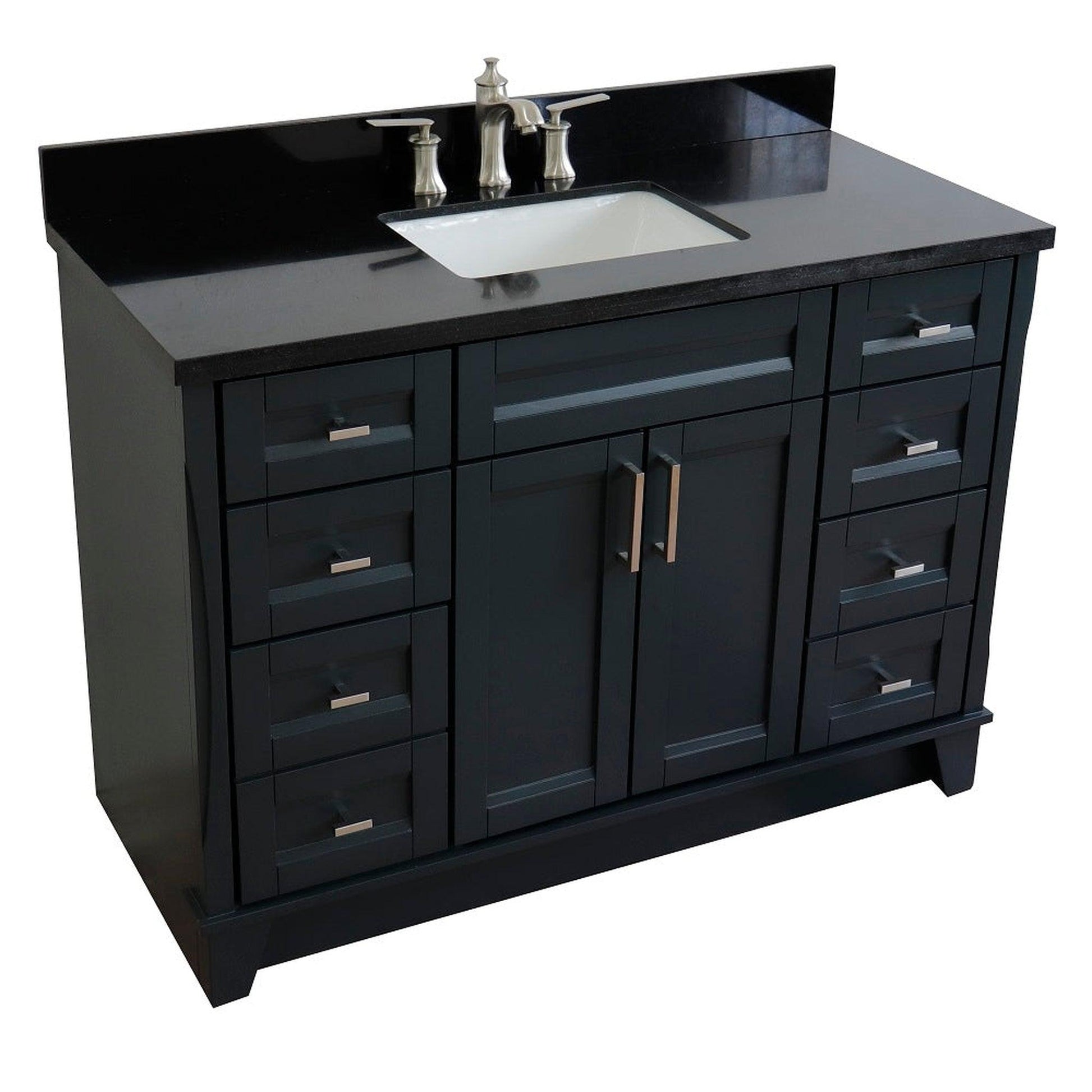 Bellaterra Home Terni 49" 2-Door 6-Drawer Dark Gray Freestanding Vanity Set With Ceramic Undermount Rectangular Sink and Black Galaxy Granite Top