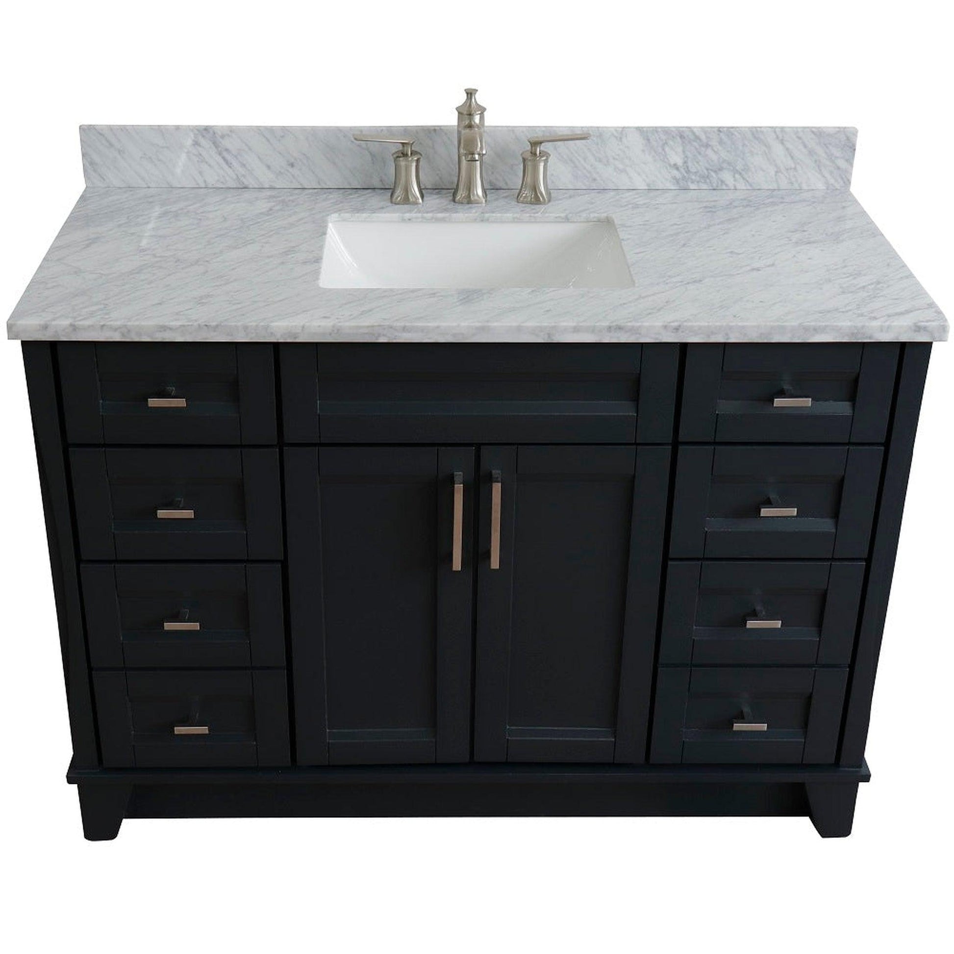 Bellaterra Home Terni 49" 2-Door 6-Drawer Dark Gray Freestanding Vanity Set With Ceramic Undermount Rectangular Sink and White Carrara Marble Top