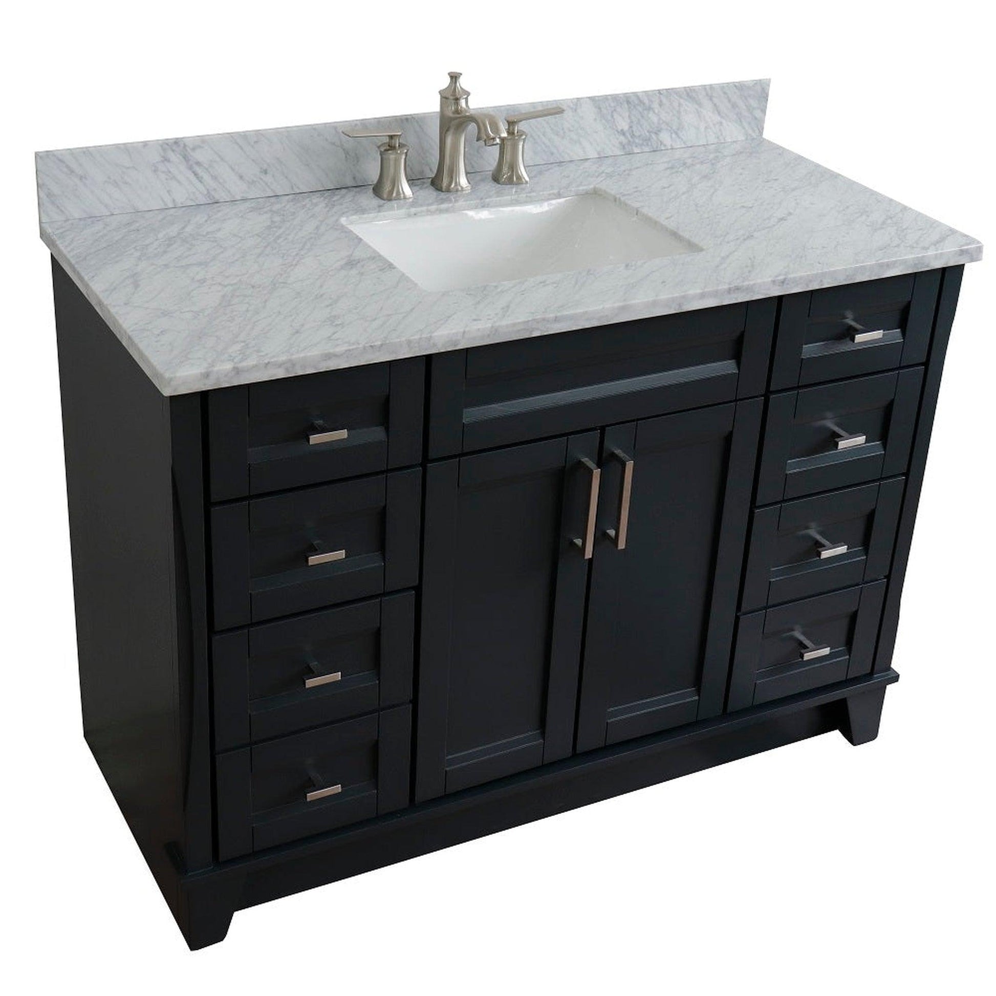 Bellaterra Home Terni 49" 2-Door 6-Drawer Dark Gray Freestanding Vanity Set With Ceramic Undermount Rectangular Sink and White Carrara Marble Top