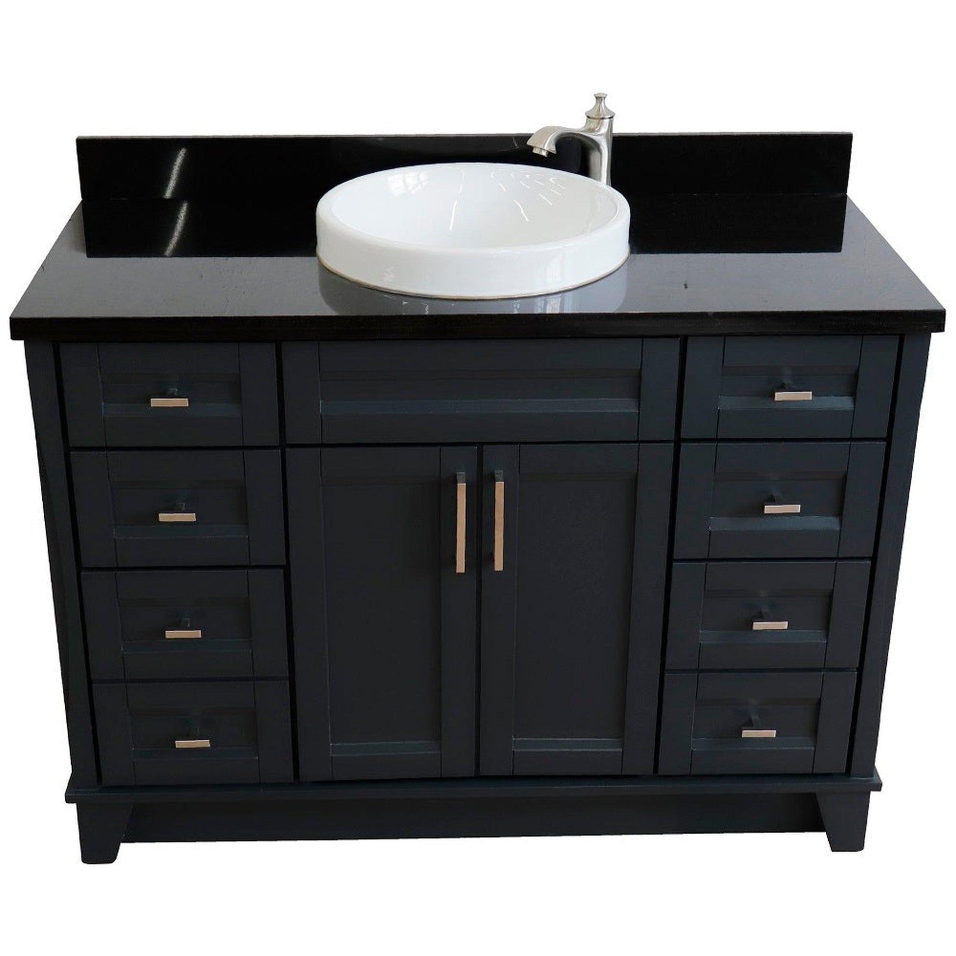 Bellaterra Home Terni 49" 2-Door 6-Drawer Dark Gray Freestanding Vanity Set With Ceramic Vessel Sink and Black Galaxy Granite Top