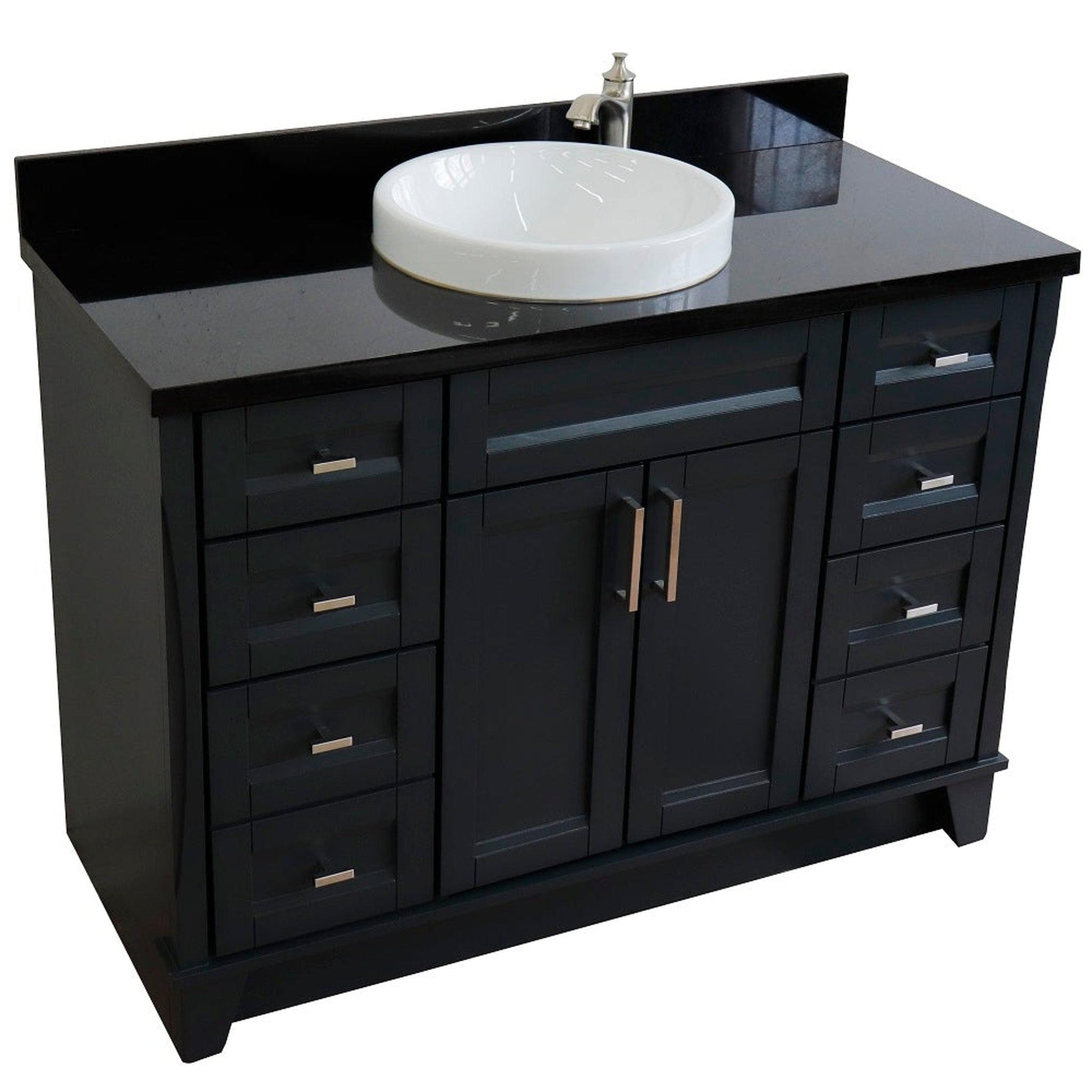 Bellaterra Home Terni 49" 2-Door 6-Drawer Dark Gray Freestanding Vanity Set With Ceramic Vessel Sink and Black Galaxy Granite Top