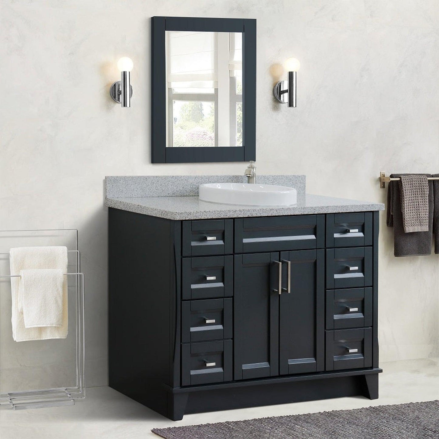 Bellaterra Home Terni 49" 2-Door 6-Drawer Dark Gray Freestanding Vanity Set With Ceramic Vessel Sink and Gray Granite Top