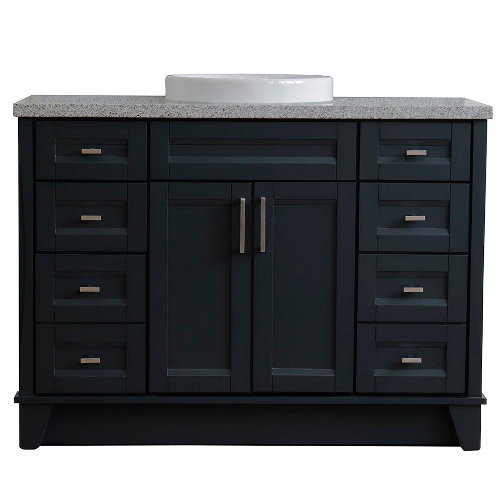 Bellaterra Home Terni 49" 2-Door 6-Drawer Dark Gray Freestanding Vanity Set With Ceramic Vessel Sink and Gray Granite Top