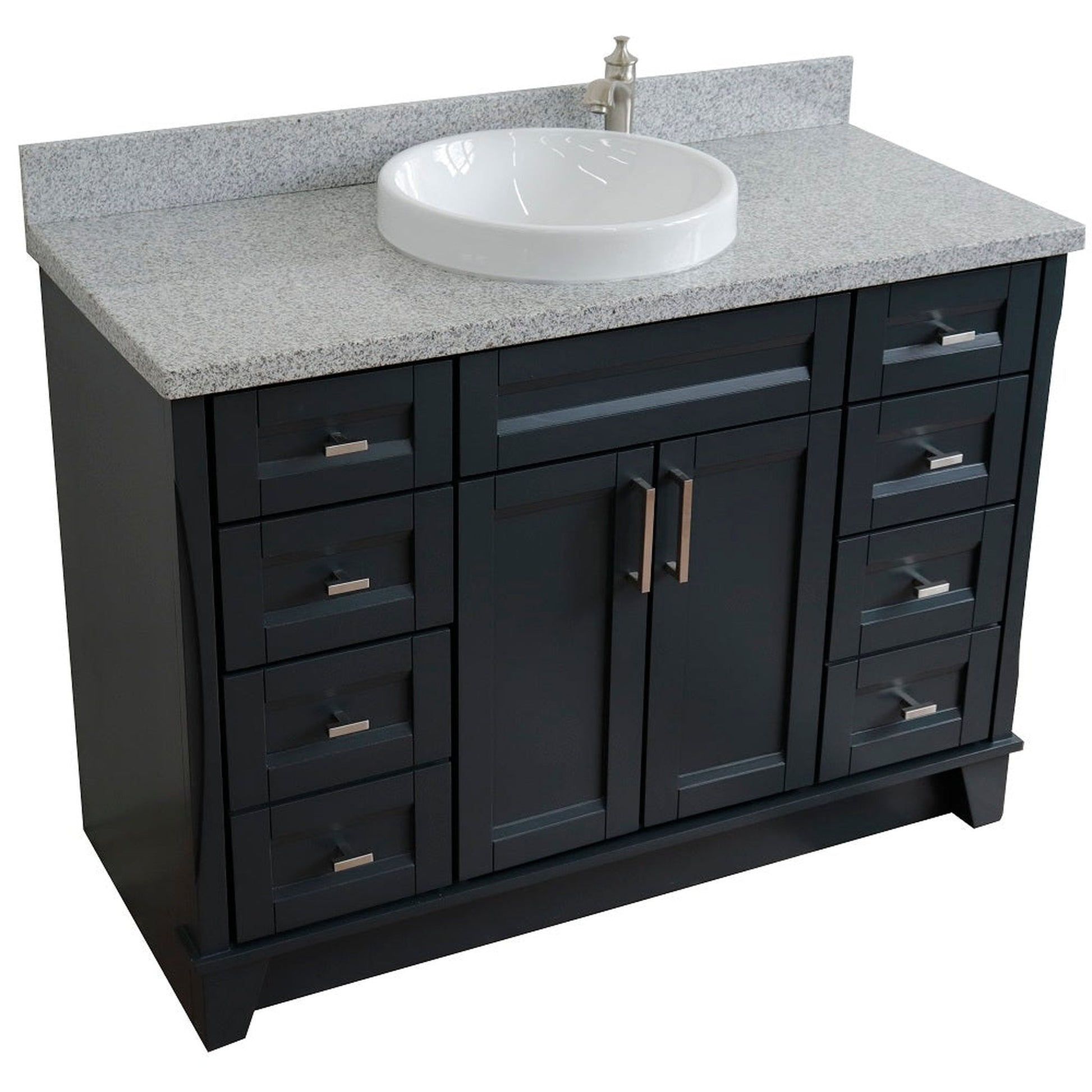 Bellaterra Home Terni 49" 2-Door 6-Drawer Dark Gray Freestanding Vanity Set With Ceramic Vessel Sink and Gray Granite Top