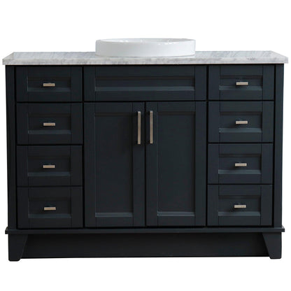 Bellaterra Home Terni 49" 2-Door 6-Drawer Dark Gray Freestanding Vanity Set With Ceramic Vessel Sink and White Carrara Marble Top