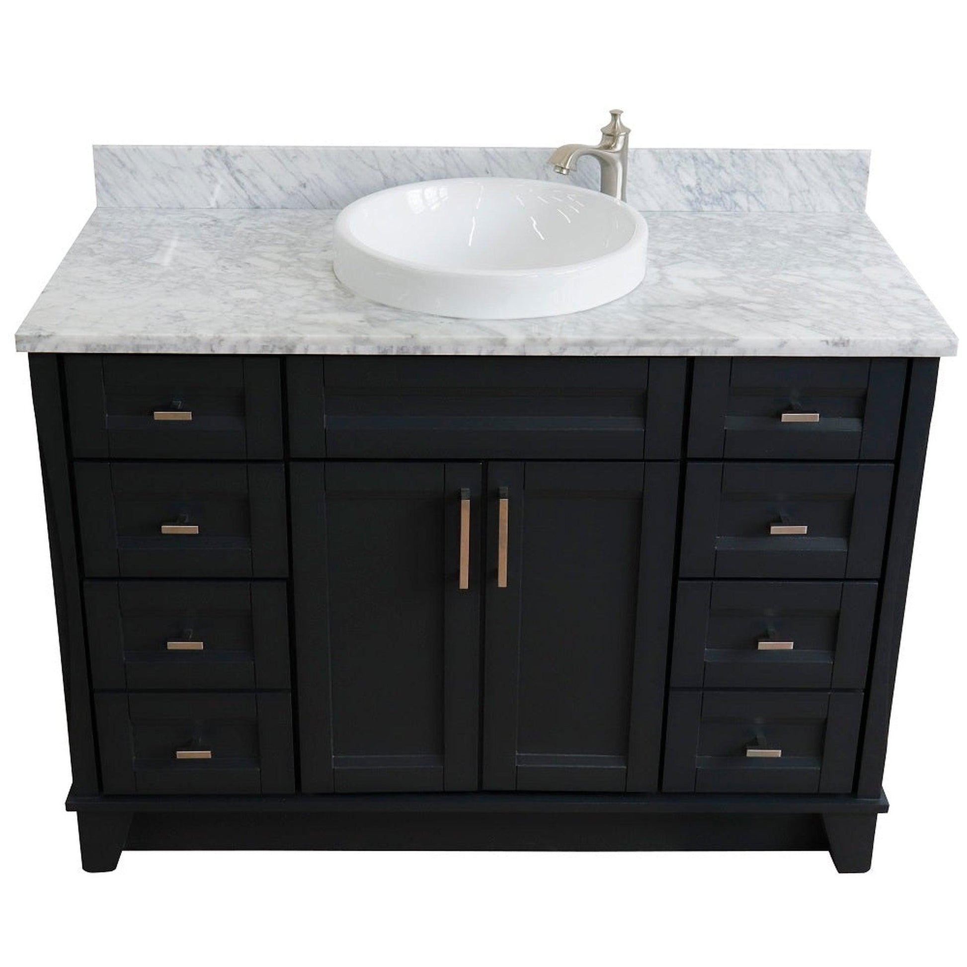 Bellaterra Home Terni 49" 2-Door 6-Drawer Dark Gray Freestanding Vanity Set With Ceramic Vessel Sink and White Carrara Marble Top