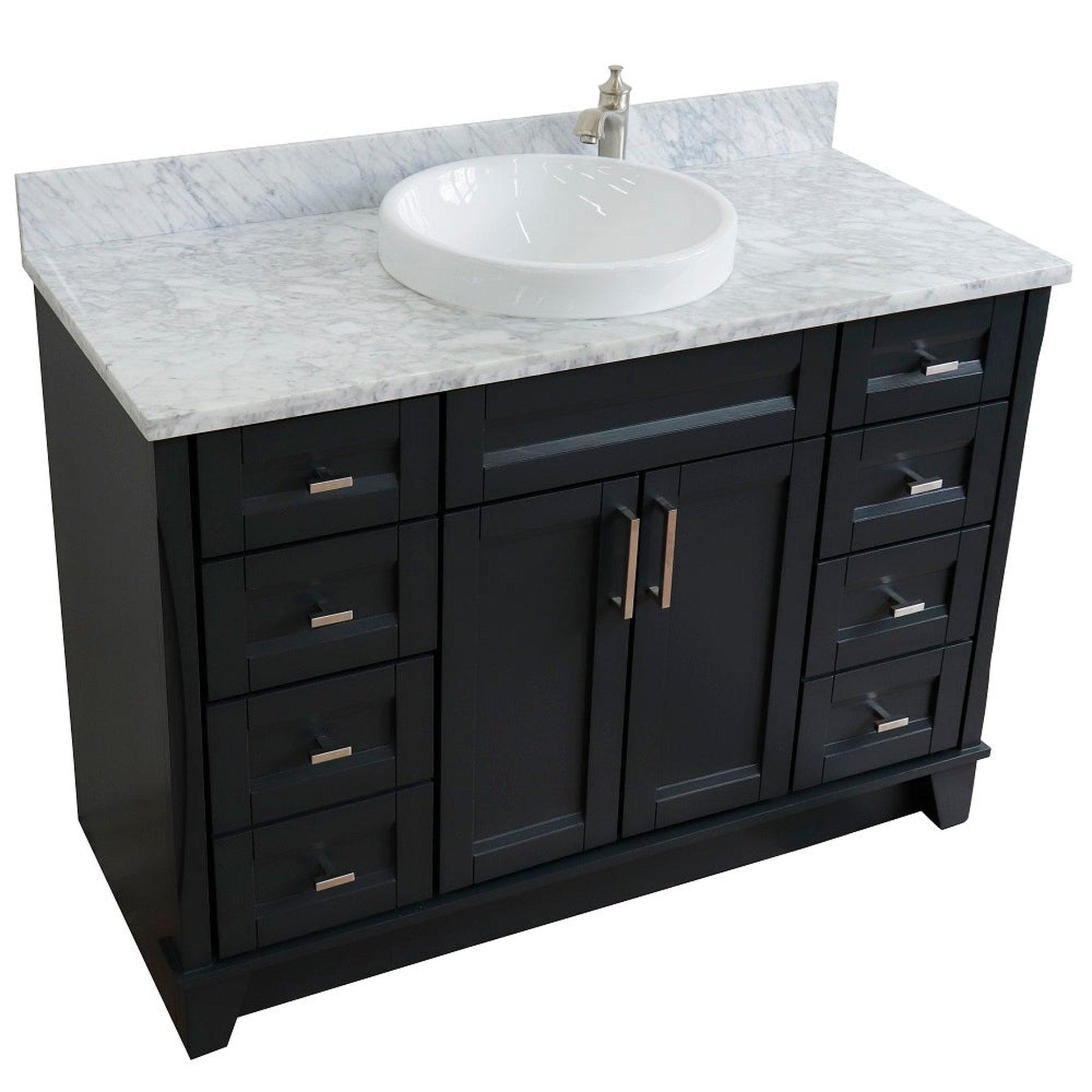 Bellaterra Home Terni 49" 2-Door 6-Drawer Dark Gray Freestanding Vanity Set With Ceramic Vessel Sink and White Carrara Marble Top