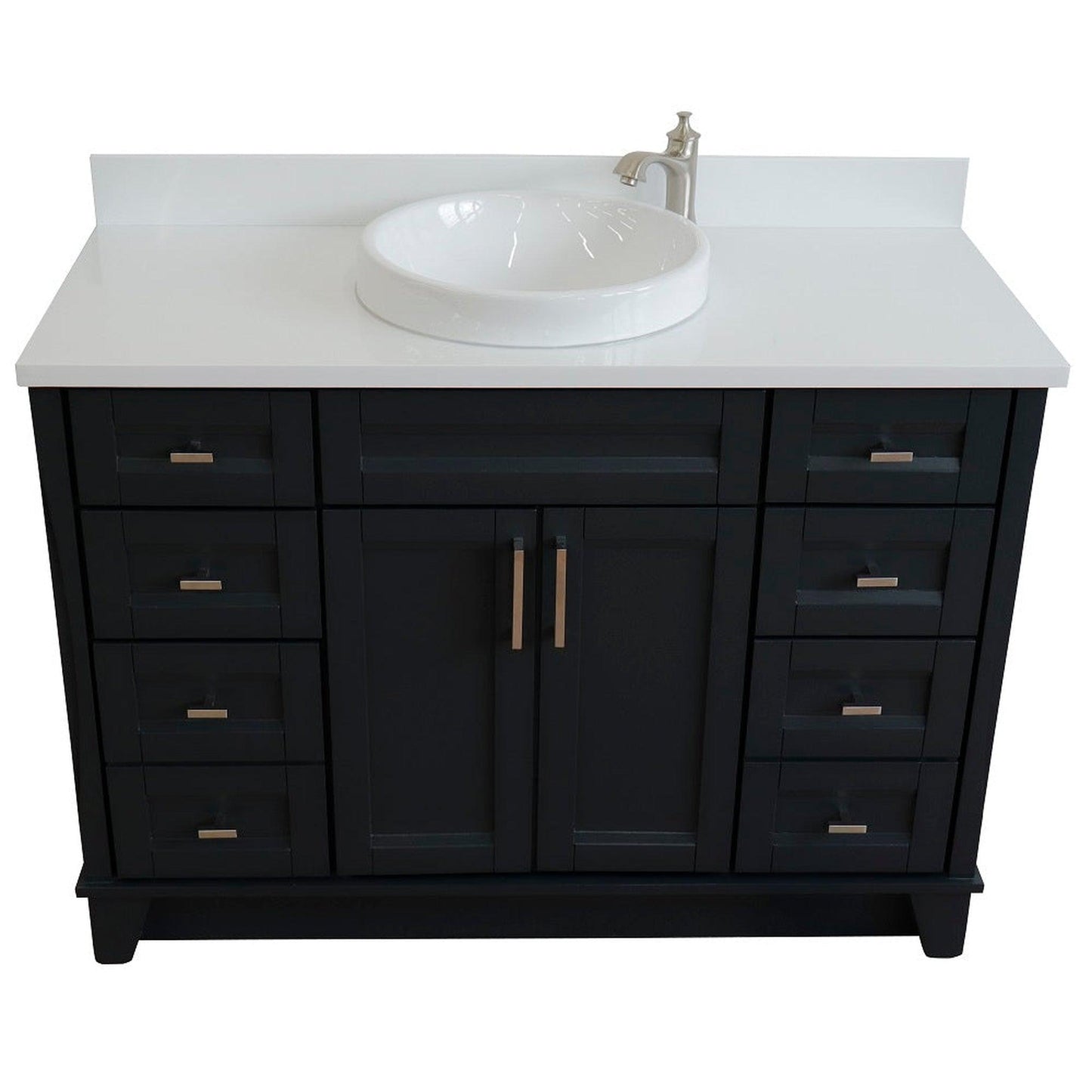 Bellaterra Home Terni 49" 2-Door 6-Drawer Dark Gray Freestanding Vanity Set With Ceramic Vessel Sink and White Quartz Top