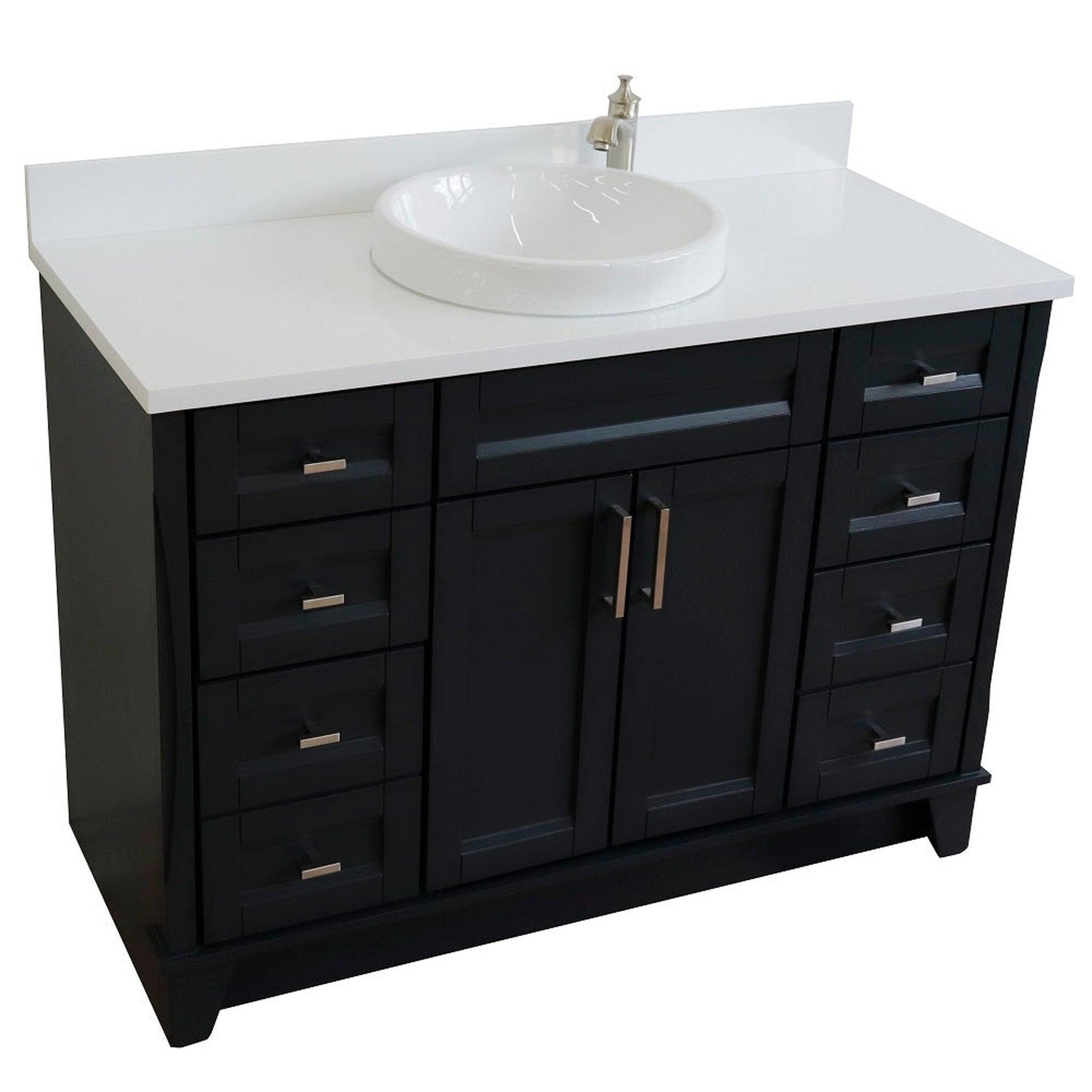 Bellaterra Home Terni 49" 2-Door 6-Drawer Dark Gray Freestanding Vanity Set With Ceramic Vessel Sink and White Quartz Top