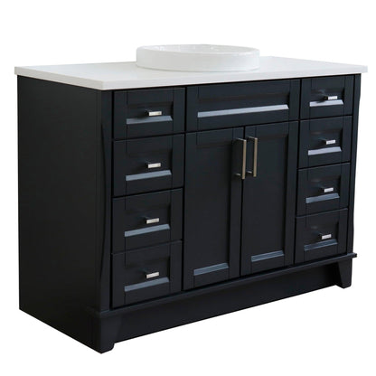 Bellaterra Home Terni 49" 2-Door 6-Drawer Dark Gray Freestanding Vanity Set With Ceramic Vessel Sink and White Quartz Top