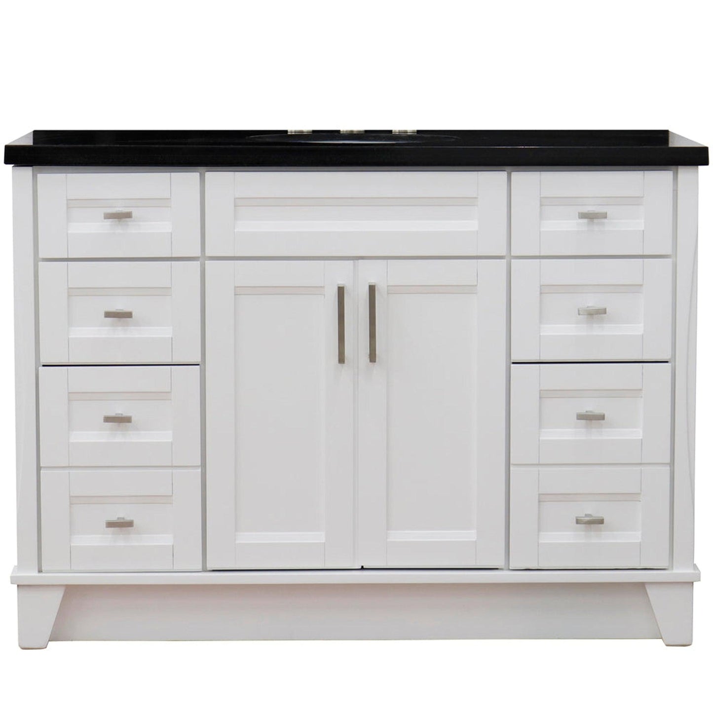 Bellaterra Home Terni 49" 2-Door 6-Drawer White Freestanding Vanity Set With Ceramic Undermount Oval Sink and Black Galaxy Granite Top