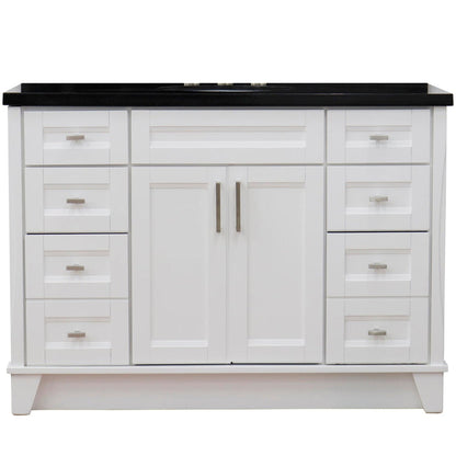 Bellaterra Home Terni 49" 2-Door 6-Drawer White Freestanding Vanity Set With Ceramic Undermount Oval Sink and Black Galaxy Granite Top