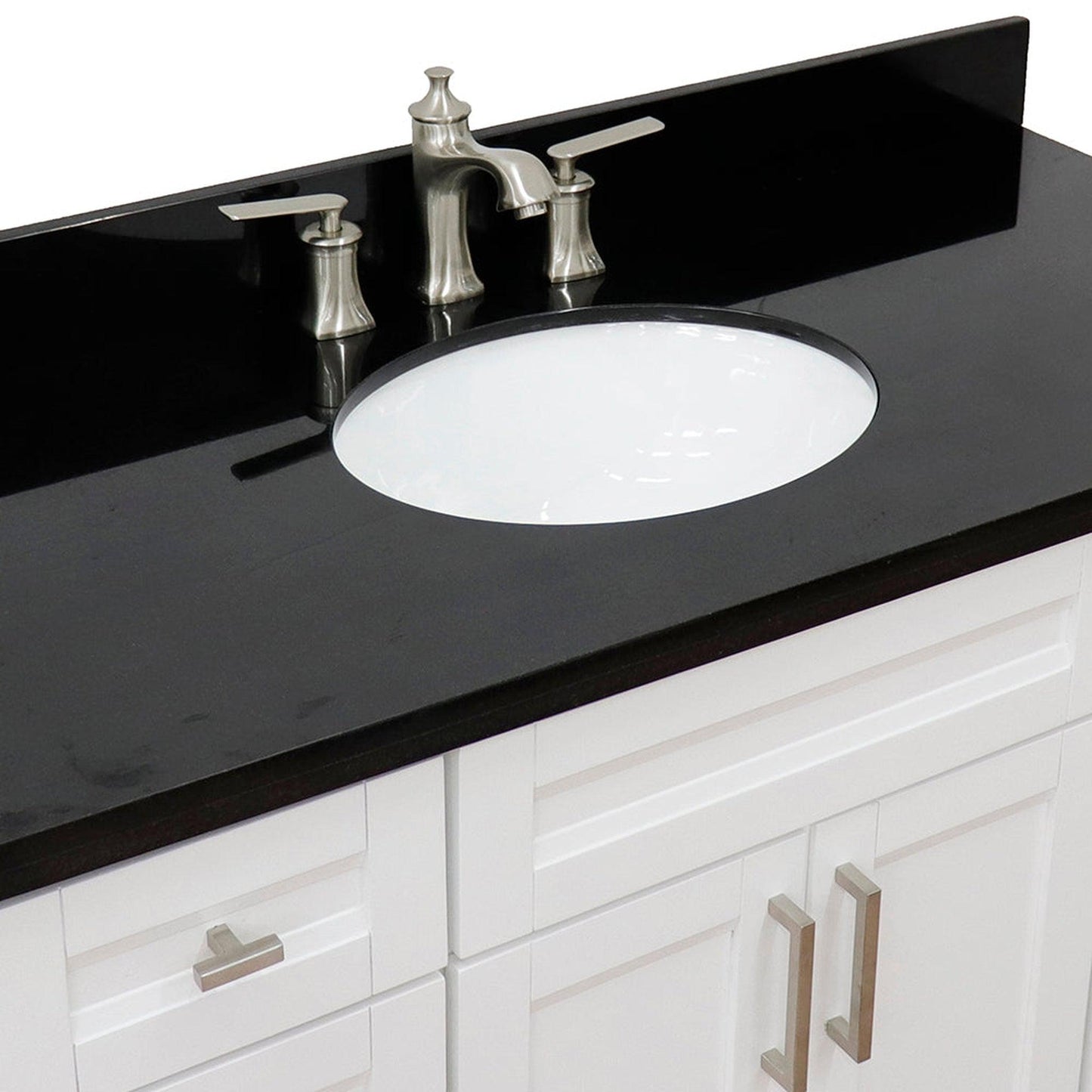 Bellaterra Home Terni 49" 2-Door 6-Drawer White Freestanding Vanity Set With Ceramic Undermount Oval Sink and Black Galaxy Granite Top