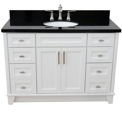 Bellaterra Home Terni 49" 2-Door 6-Drawer White Freestanding Vanity Set With Ceramic Undermount Oval Sink and Black Galaxy Granite Top