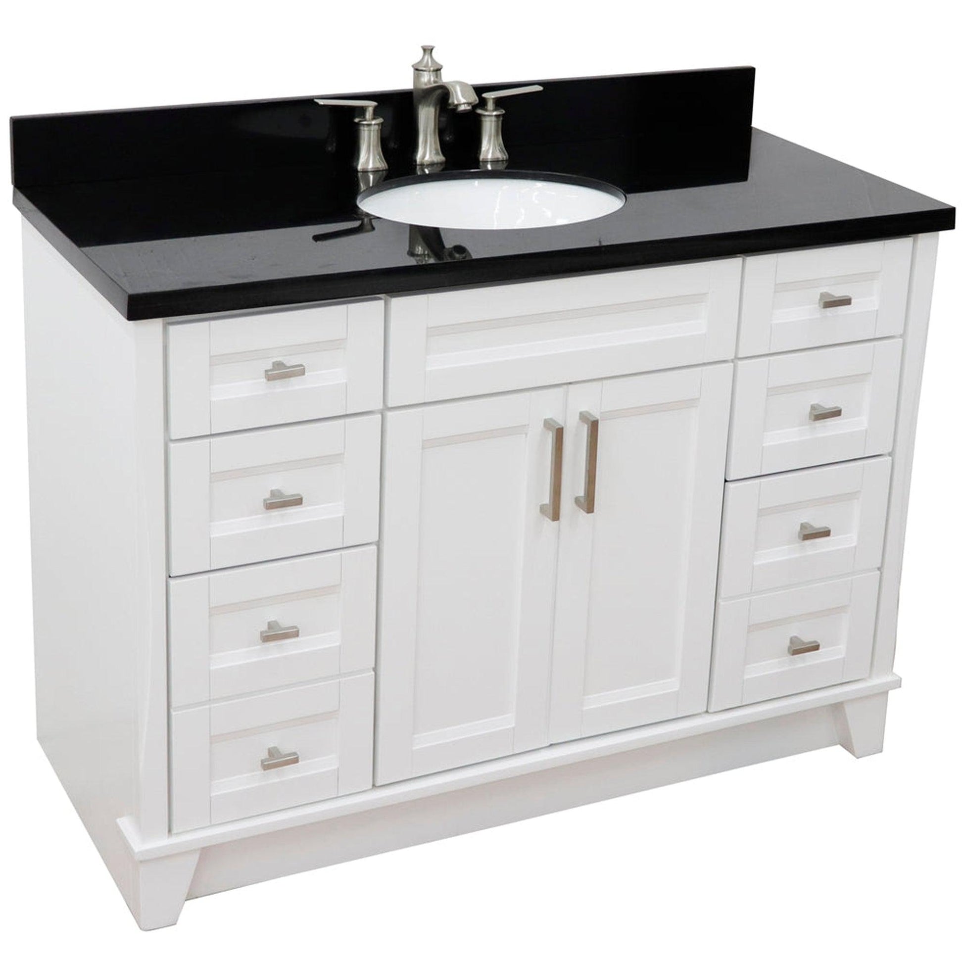 Bellaterra Home Terni 49" 2-Door 6-Drawer White Freestanding Vanity Set With Ceramic Undermount Oval Sink and Black Galaxy Granite Top