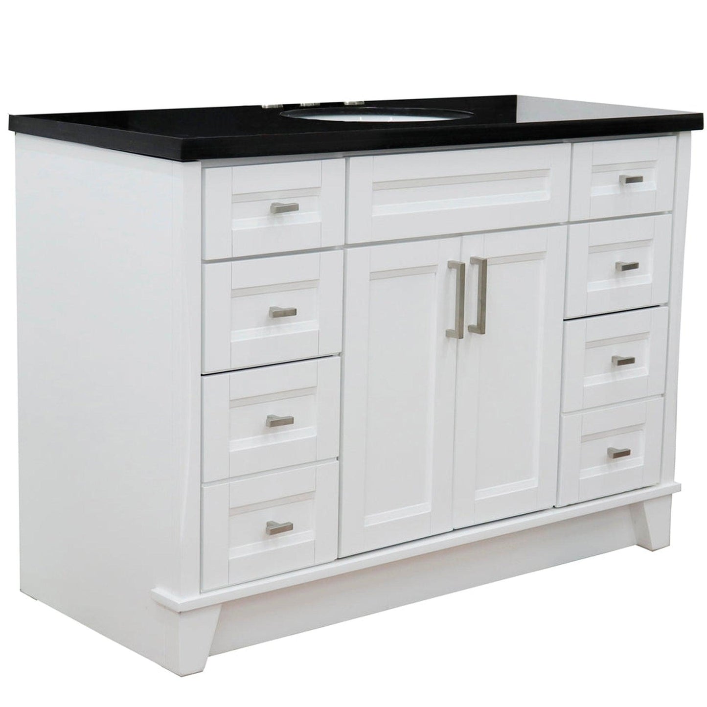 Bellaterra Home Terni 49" 2-Door 6-Drawer White Freestanding Vanity Set With Ceramic Undermount Oval Sink and Black Galaxy Granite Top