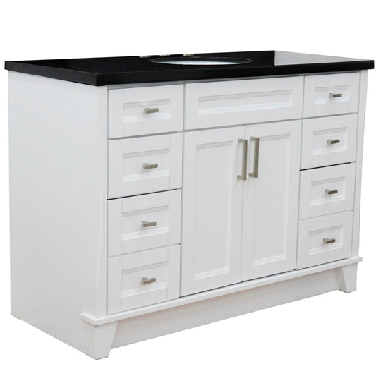 Bellaterra Home Terni 49" 2-Door 6-Drawer White Freestanding Vanity Set With Ceramic Undermount Oval Sink and Black Galaxy Granite Top