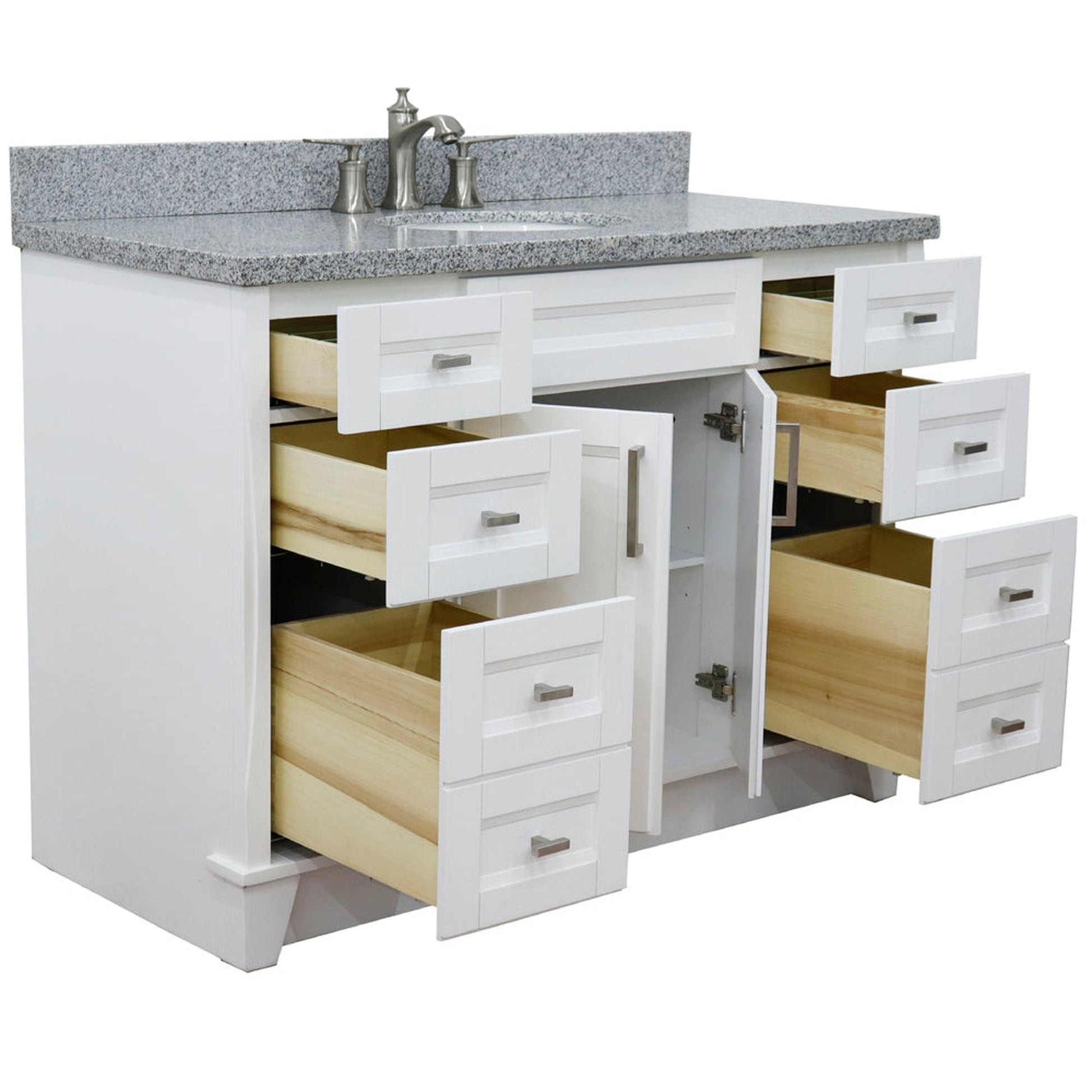 Bellaterra Home Terni 49" 2-Door 6-Drawer White Freestanding Vanity Set With Ceramic Undermount Oval Sink and Gray Granite Top