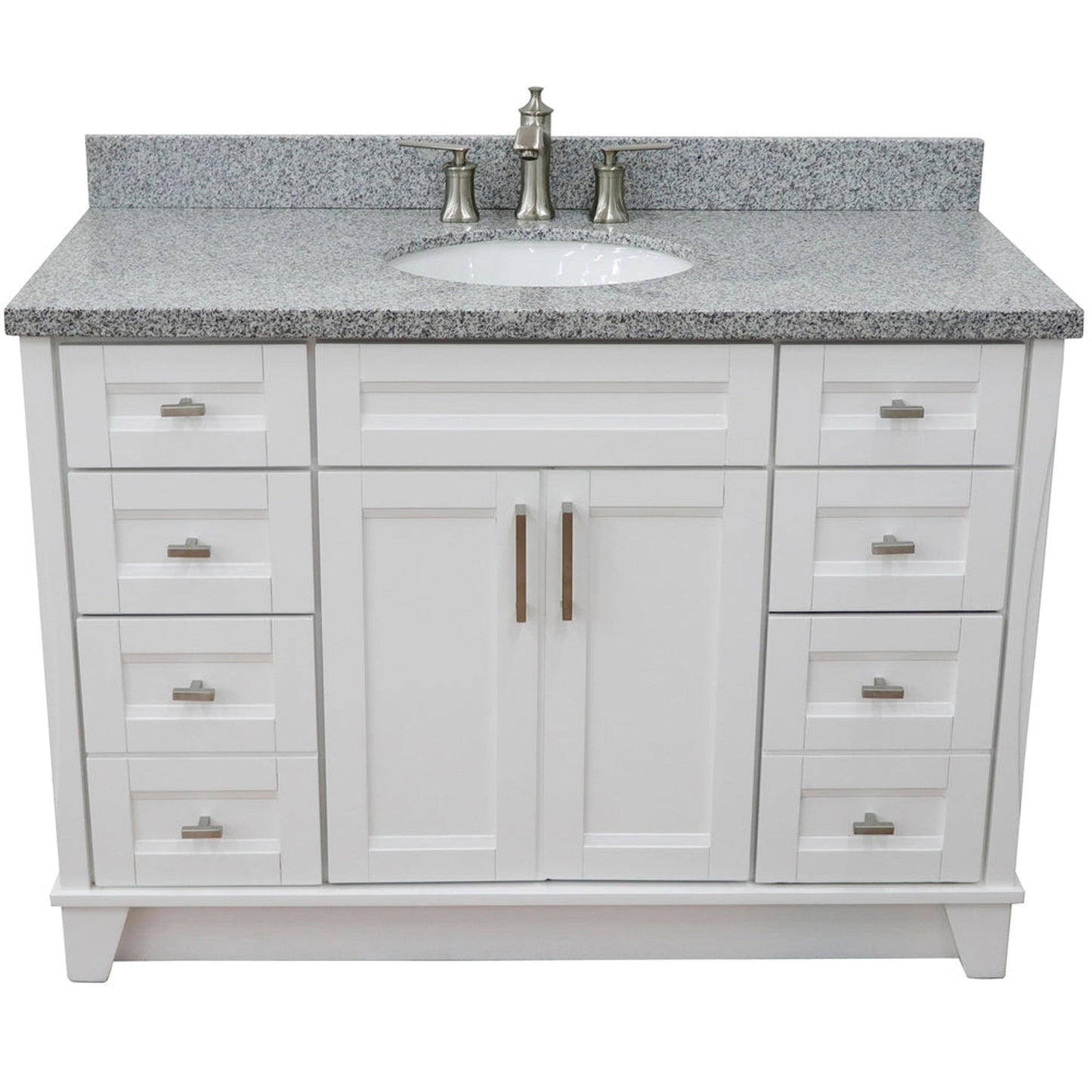 Bellaterra Home Terni 49" 2-Door 6-Drawer White Freestanding Vanity Set With Ceramic Undermount Oval Sink and Gray Granite Top