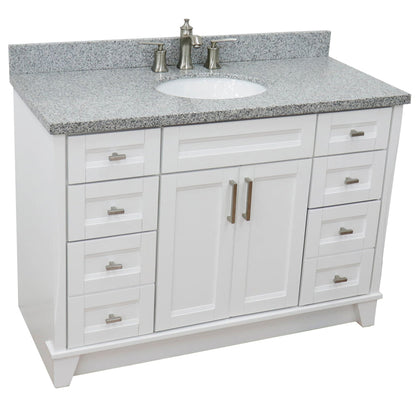 Bellaterra Home Terni 49" 2-Door 6-Drawer White Freestanding Vanity Set With Ceramic Undermount Oval Sink and Gray Granite Top