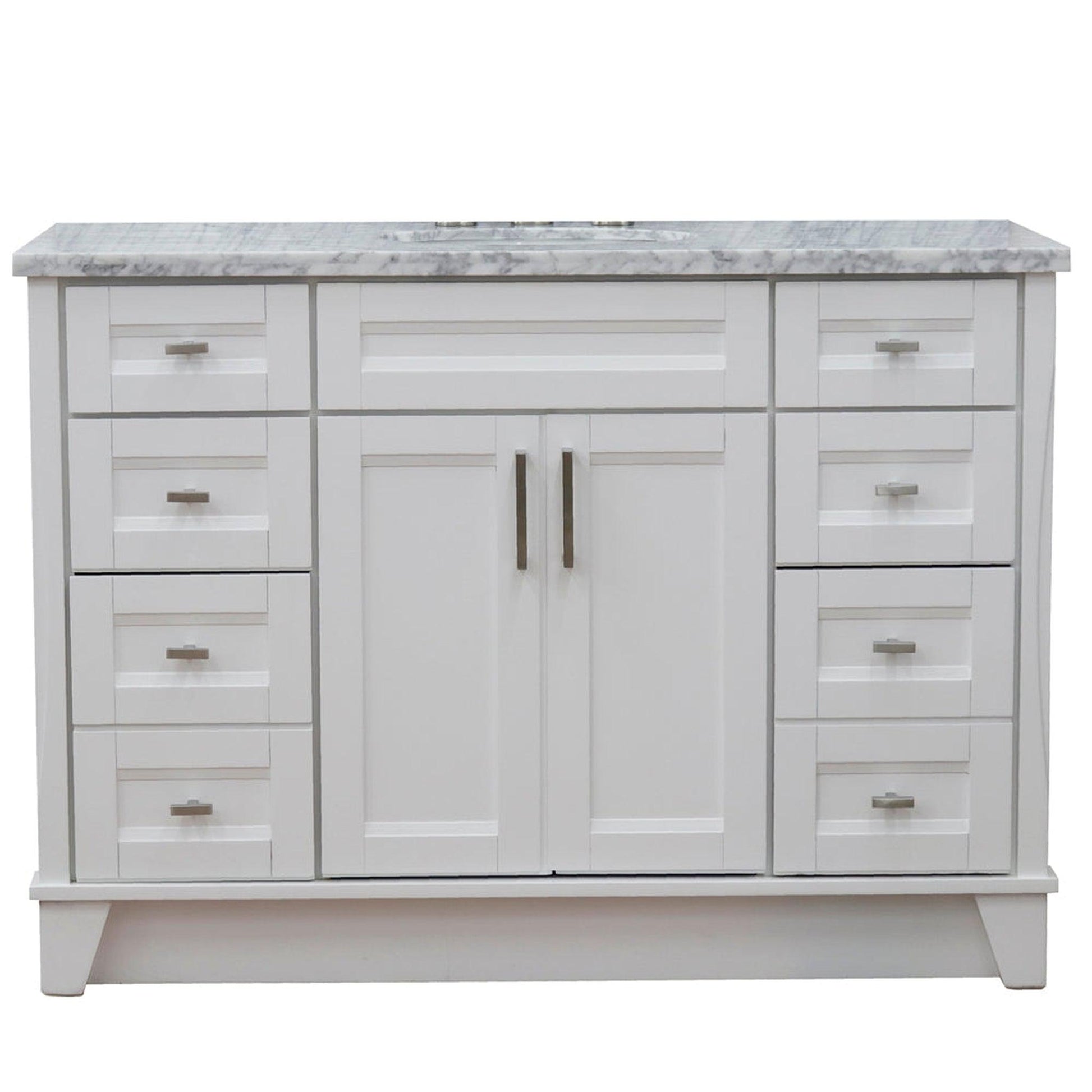 Bellaterra Home Terni 49" 2-Door 6-Drawer White Freestanding Vanity Set With Ceramic Undermount Oval Sink and White Carrara Marble Top