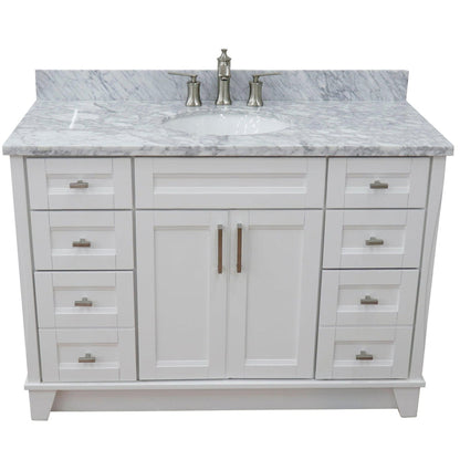 Bellaterra Home Terni 49" 2-Door 6-Drawer White Freestanding Vanity Set With Ceramic Undermount Oval Sink and White Carrara Marble Top