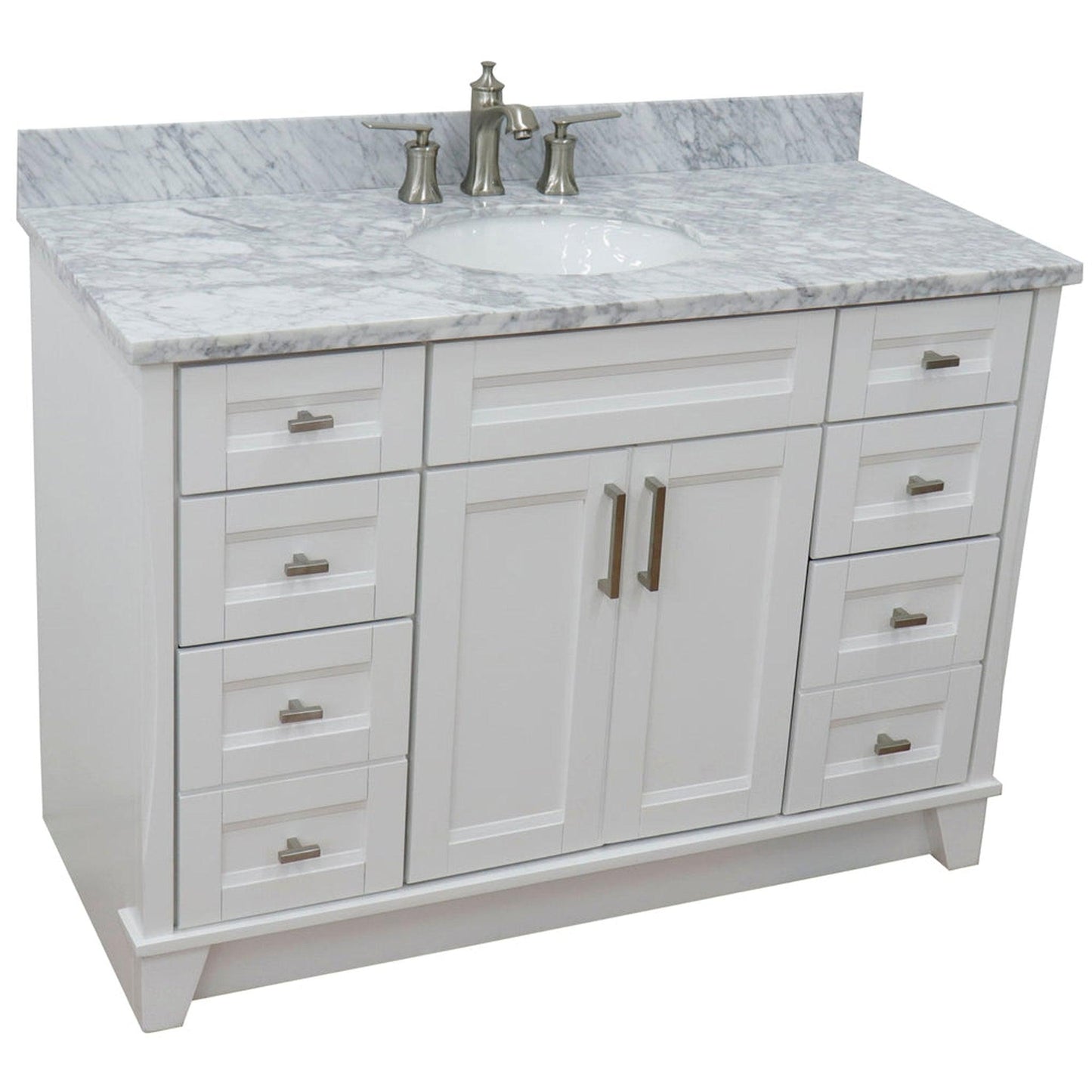 Bellaterra Home Terni 49" 2-Door 6-Drawer White Freestanding Vanity Set With Ceramic Undermount Oval Sink and White Carrara Marble Top