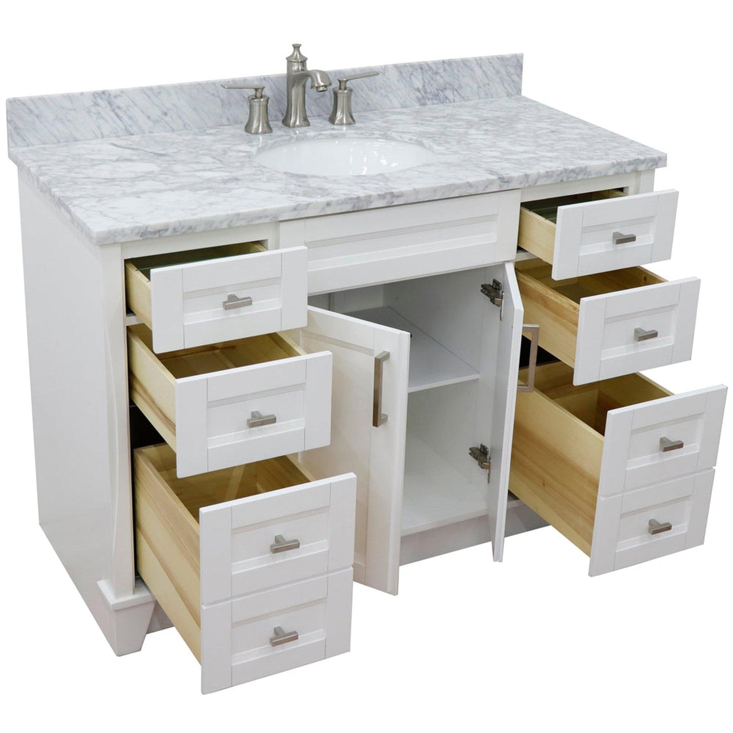 Bellaterra Home Terni 49" 2-Door 6-Drawer White Freestanding Vanity Set With Ceramic Undermount Oval Sink and White Carrara Marble Top