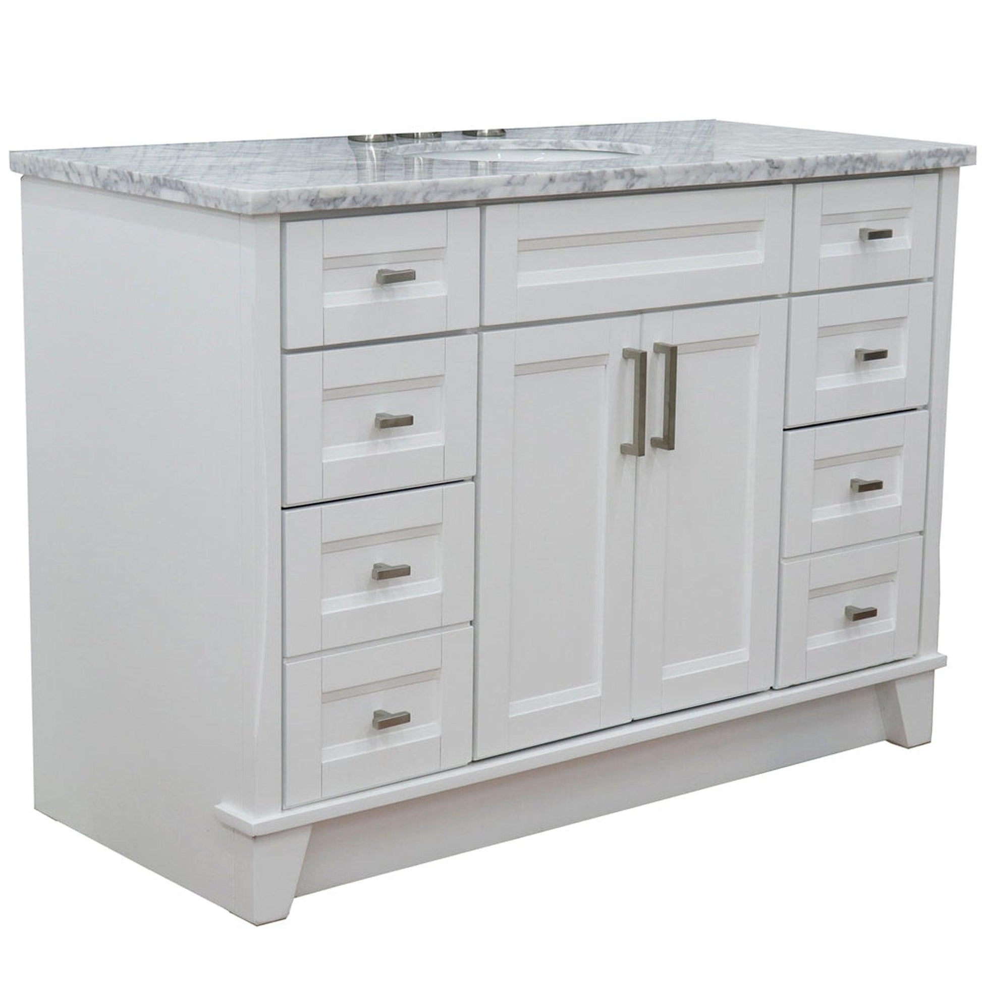 Bellaterra Home Terni 49" 2-Door 6-Drawer White Freestanding Vanity Set With Ceramic Undermount Oval Sink and White Carrara Marble Top