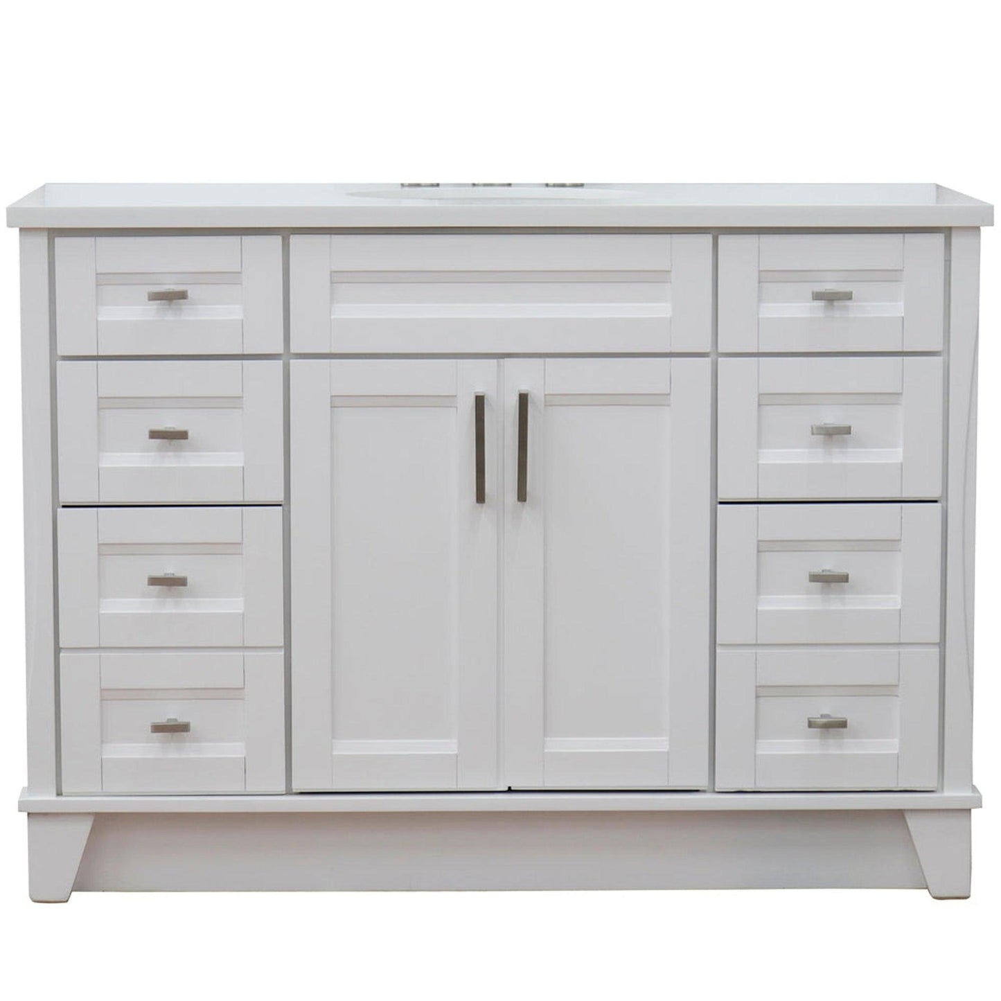 Bellaterra Home Terni 49" 2-Door 6-Drawer White Freestanding Vanity Set With Ceramic Undermount Oval Sink and White Quartz Top