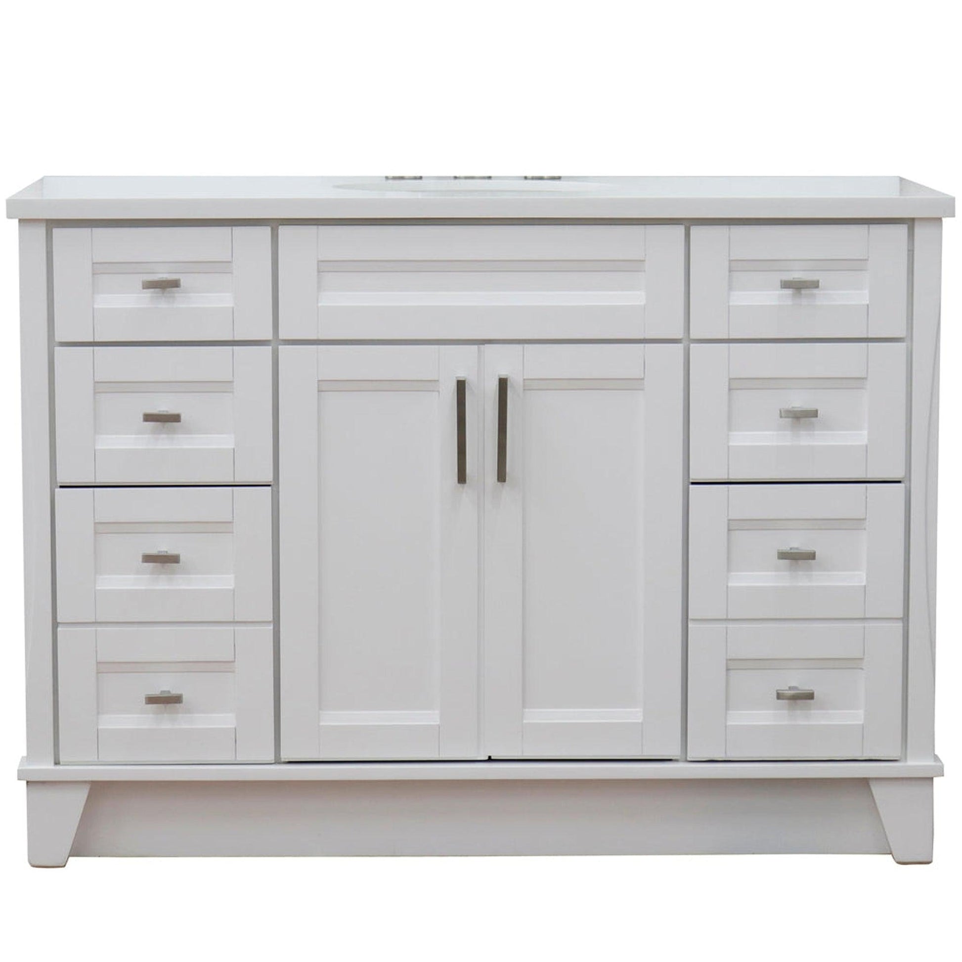 Bellaterra Home Terni 49" 2-Door 6-Drawer White Freestanding Vanity Set With Ceramic Undermount Oval Sink and White Quartz Top