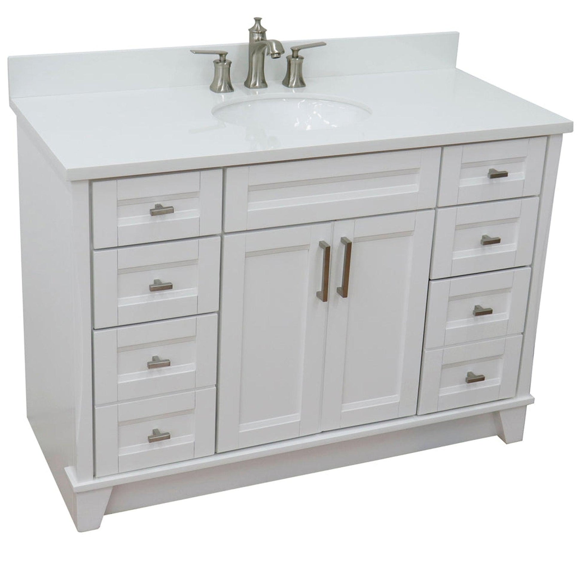 Bellaterra Home Terni 49" 2-Door 6-Drawer White Freestanding Vanity Set With Ceramic Undermount Oval Sink and White Quartz Top