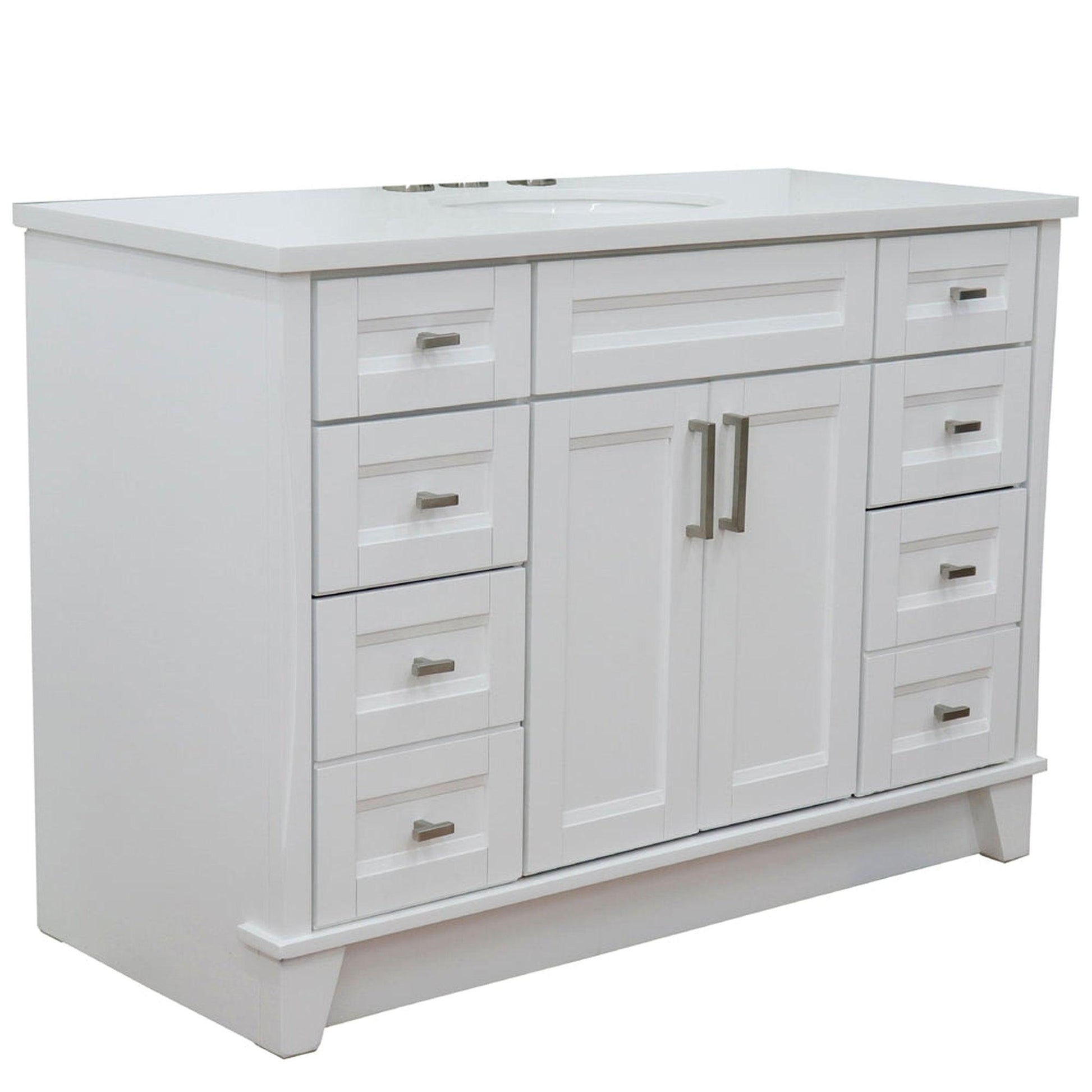 Bellaterra Home Terni 49" 2-Door 6-Drawer White Freestanding Vanity Set With Ceramic Undermount Oval Sink and White Quartz Top