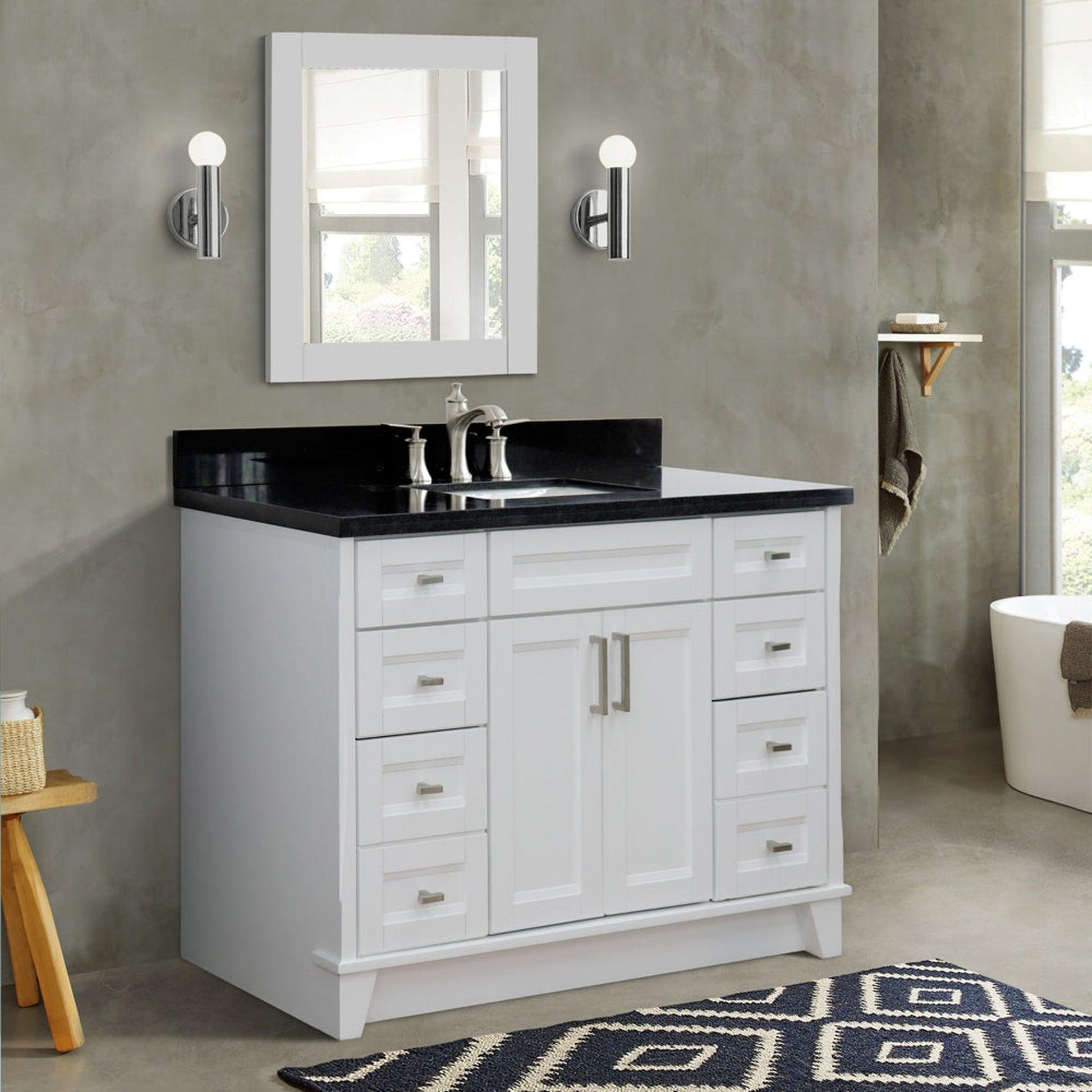 Bellaterra Home Terni 49" 2-Door 6-Drawer White Freestanding Vanity Set With Ceramic Undermount Rectangular Sink and Black Galaxy Granite Top