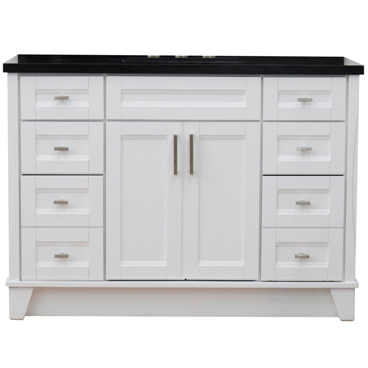 Bellaterra Home Terni 49" 2-Door 6-Drawer White Freestanding Vanity Set With Ceramic Undermount Rectangular Sink and Black Galaxy Granite Top