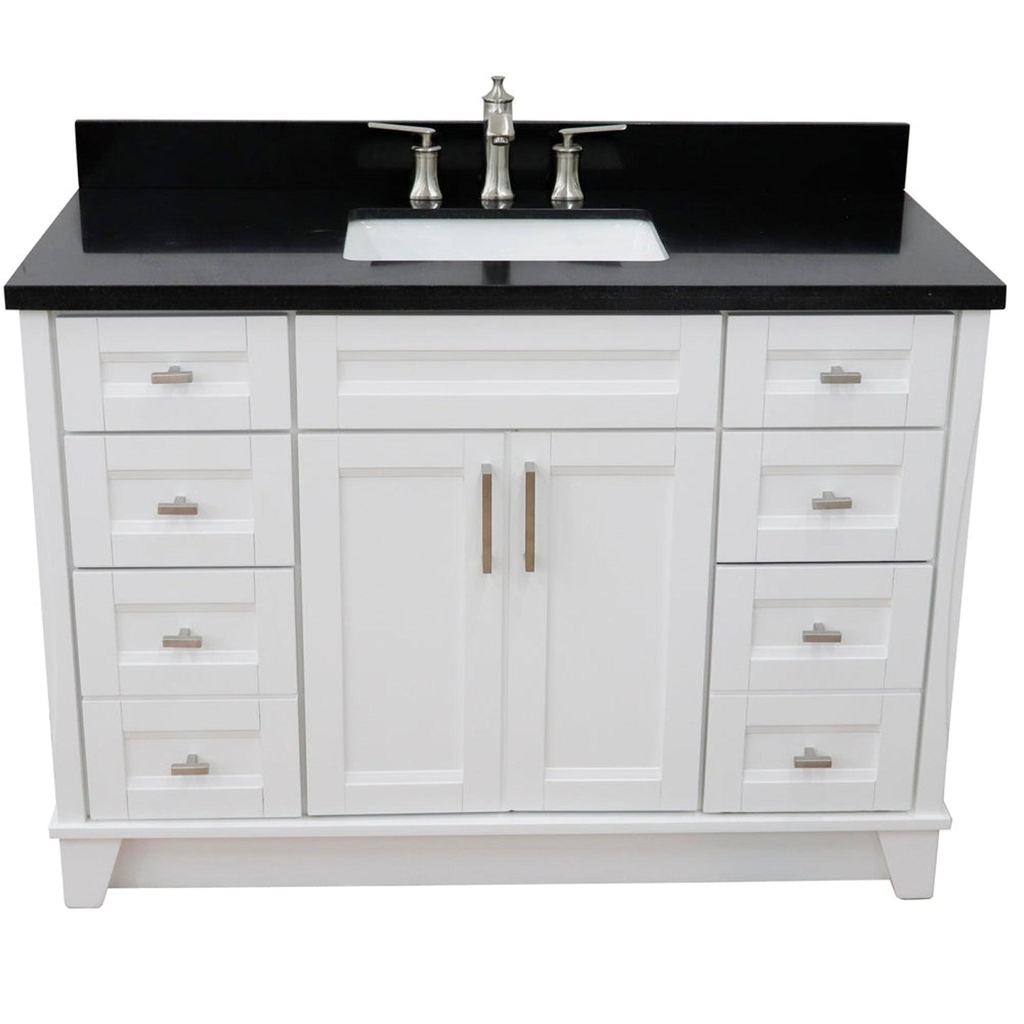 Bellaterra Home Terni 49" 2-Door 6-Drawer White Freestanding Vanity Set With Ceramic Undermount Rectangular Sink and Black Galaxy Granite Top