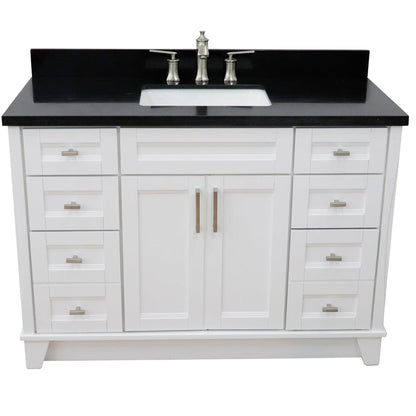 Bellaterra Home Terni 49" 2-Door 6-Drawer White Freestanding Vanity Set With Ceramic Undermount Rectangular Sink and Black Galaxy Granite Top