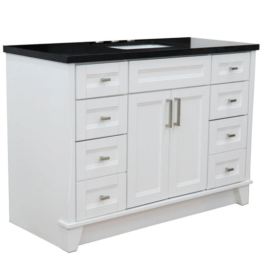 Bellaterra Home Terni 49" 2-Door 6-Drawer White Freestanding Vanity Set With Ceramic Undermount Rectangular Sink and Black Galaxy Granite Top