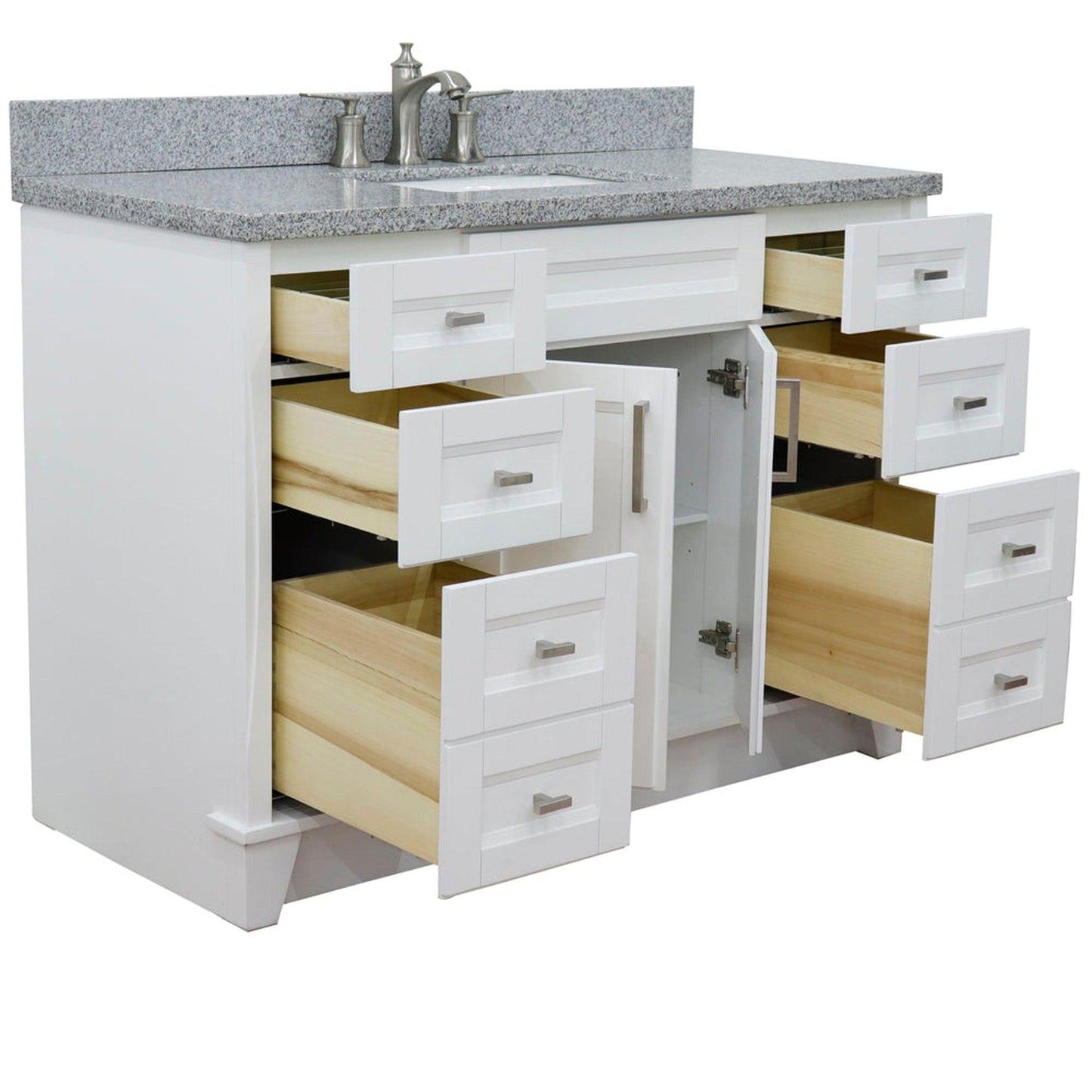 Bellaterra Home Terni 49" 2-Door 6-Drawer White Freestanding Vanity Set With Ceramic Undermount Rectangular Sink and Gray Granite Top