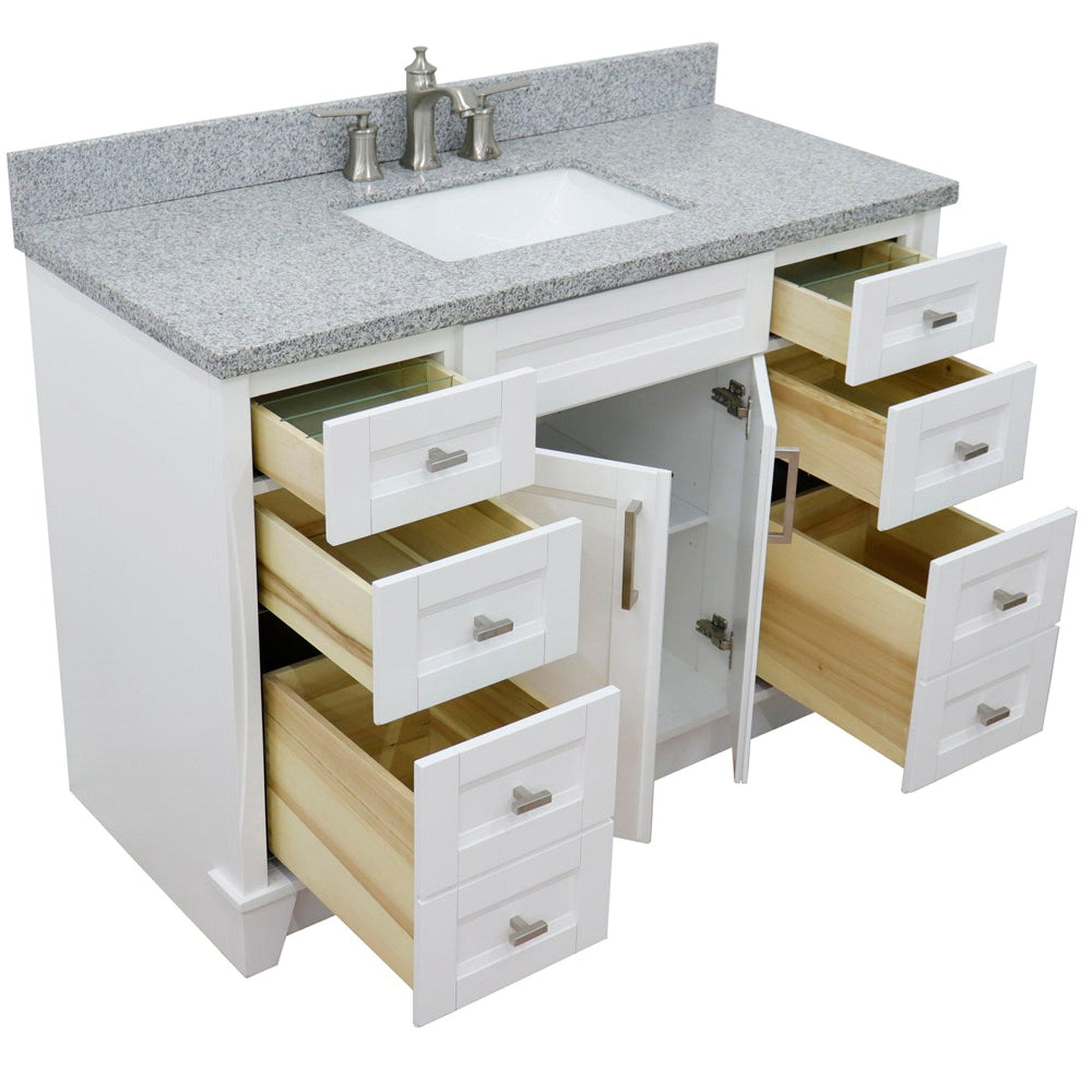 Bellaterra Home Terni 49" 2-Door 6-Drawer White Freestanding Vanity Set With Ceramic Undermount Rectangular Sink and Gray Granite Top