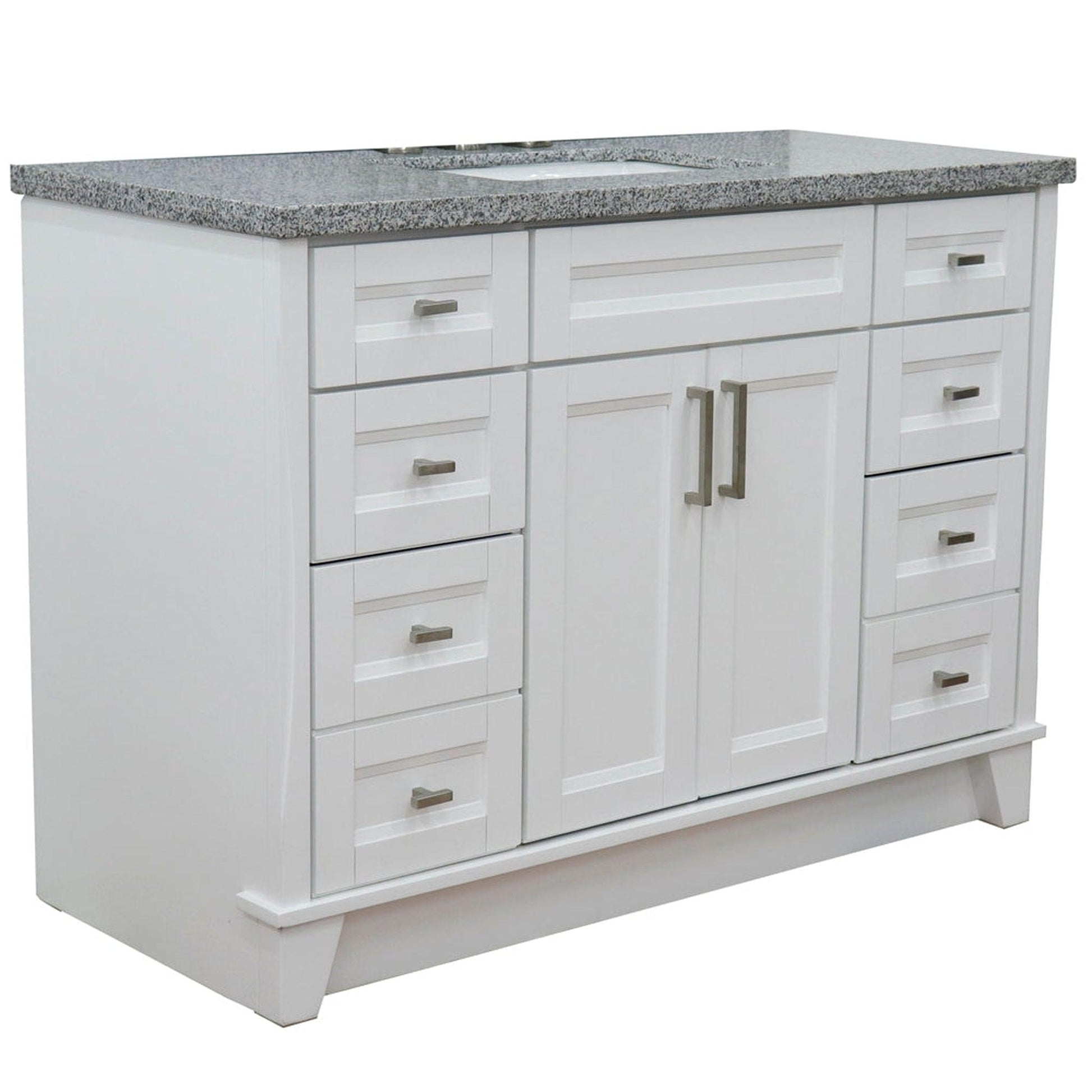 Bellaterra Home Terni 49" 2-Door 6-Drawer White Freestanding Vanity Set With Ceramic Undermount Rectangular Sink and Gray Granite Top