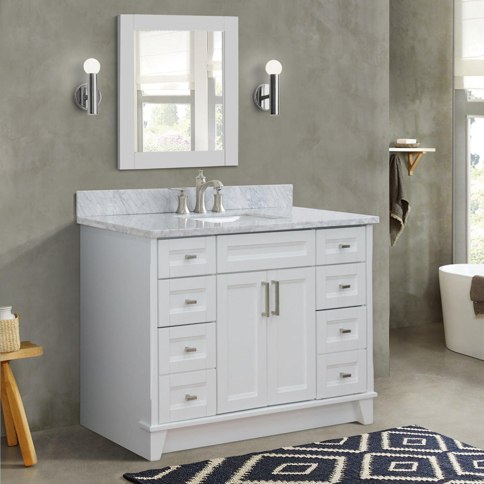 Bellaterra Home Terni 49" 2-Door 6-Drawer White Freestanding Vanity Set With Ceramic Undermount Rectangular Sink and White Carrara Marble Top